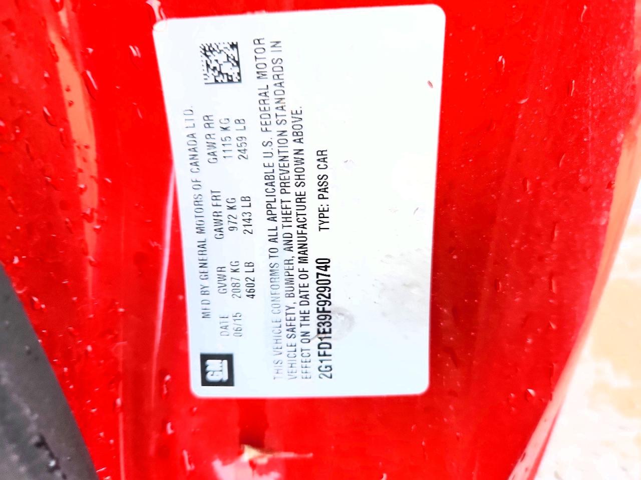 2015 Chevrolet Camaro Lt Red vin: 2G1FD1E39F9290740