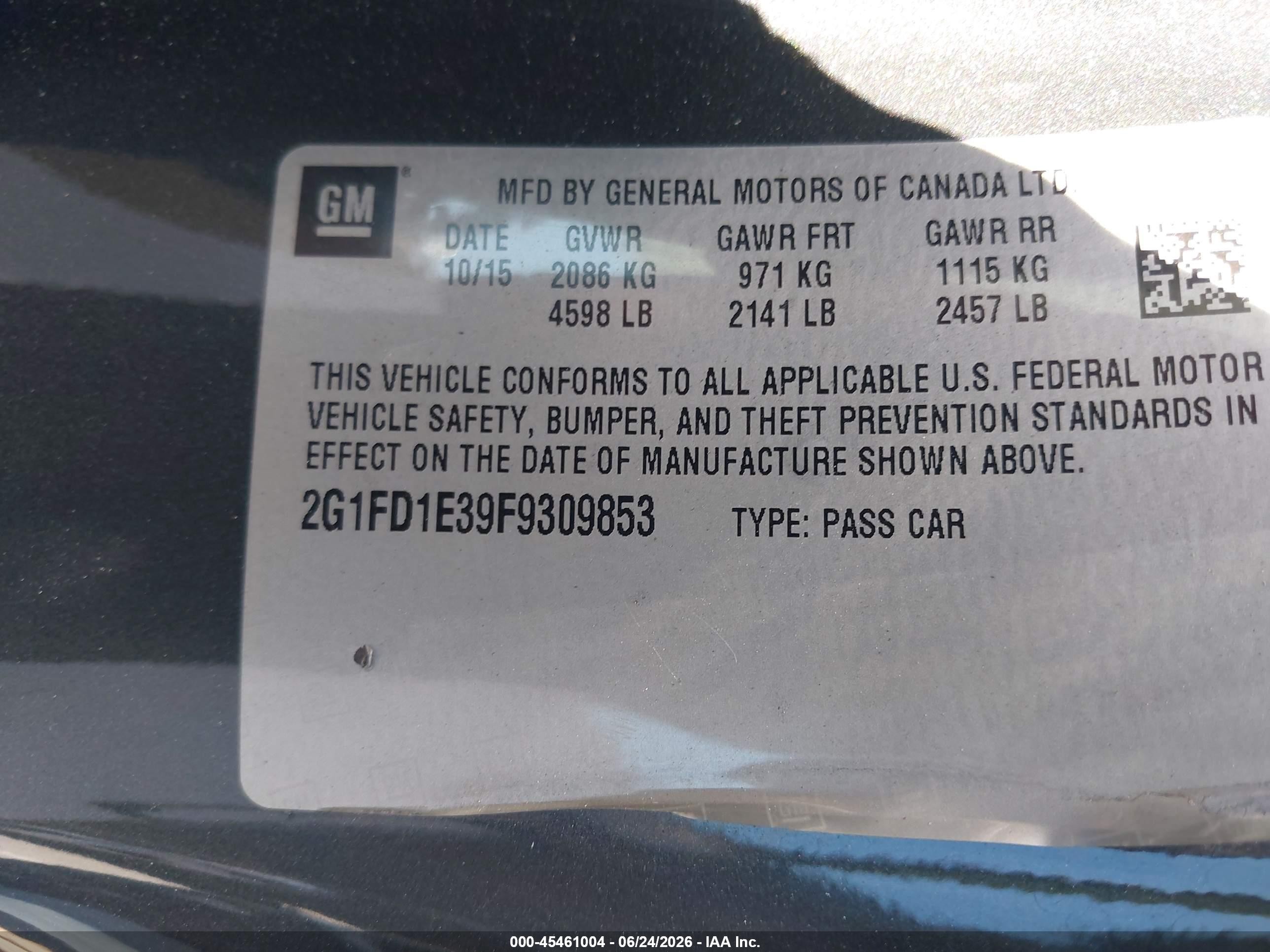 2015 Chevrolet Camaro 1lt Gray vin: 2G1FD1E39F9309853