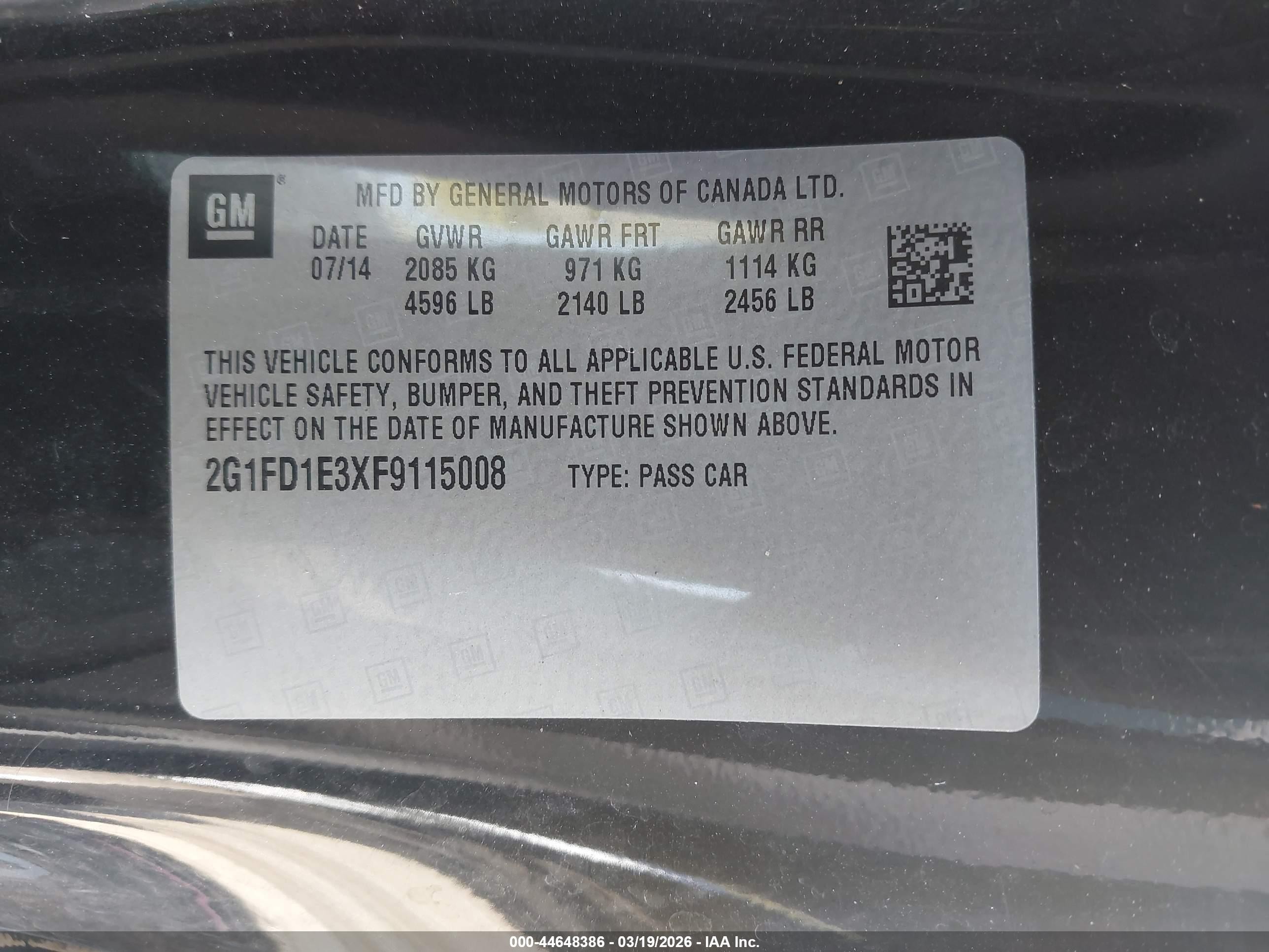2015 Chevrolet Camaro 1lt Черный vin: 2G1FD1E3XF9115008