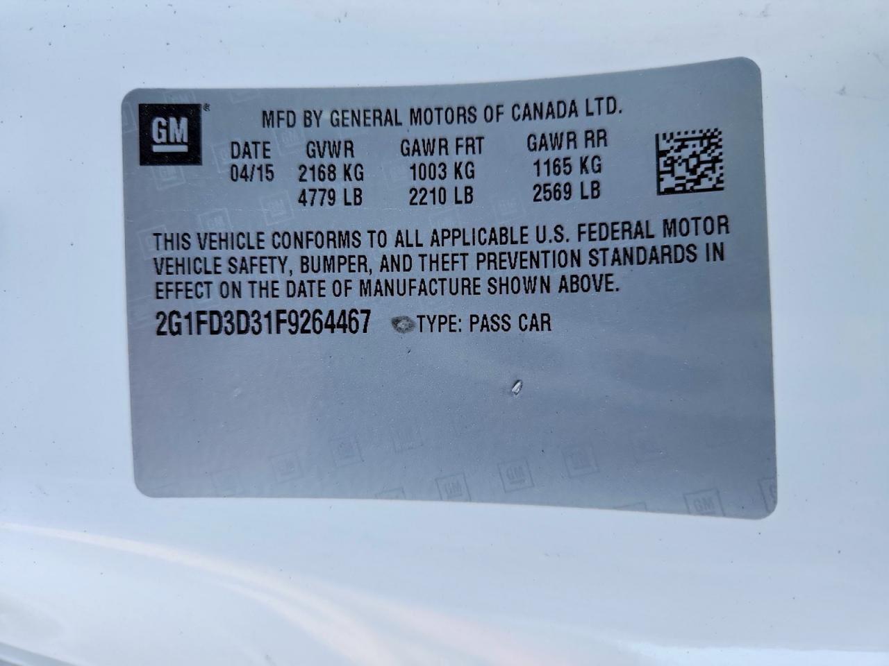 2015 Chevrolet Camaro Lt White vin: 2G1FD3D31F9264467