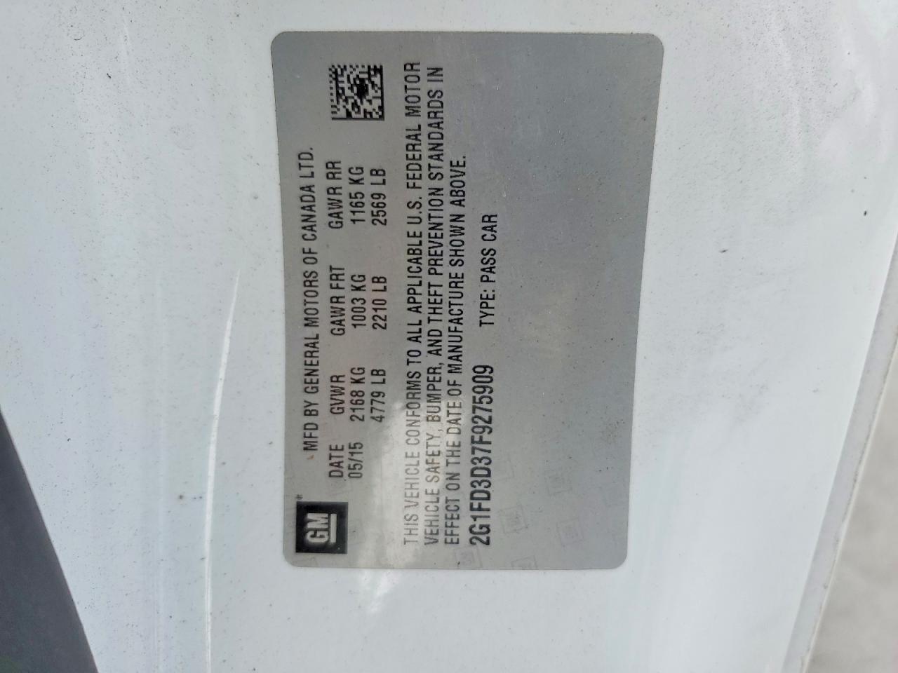 2015 Chevrolet Camaro Lt White vin: 2G1FD3D37F9275909
