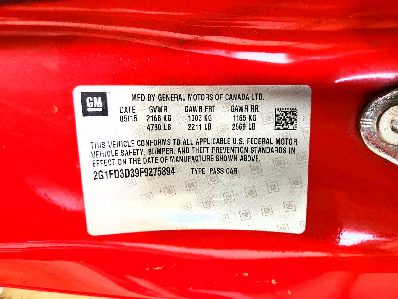 2015 Chevrolet Camaro Lt Red vin: 2G1FD3D39F9275894
