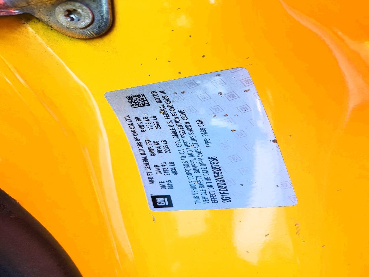 2015 Chevrolet Camaro Lt Yellow vin: 2G1FD3D3XF9287536