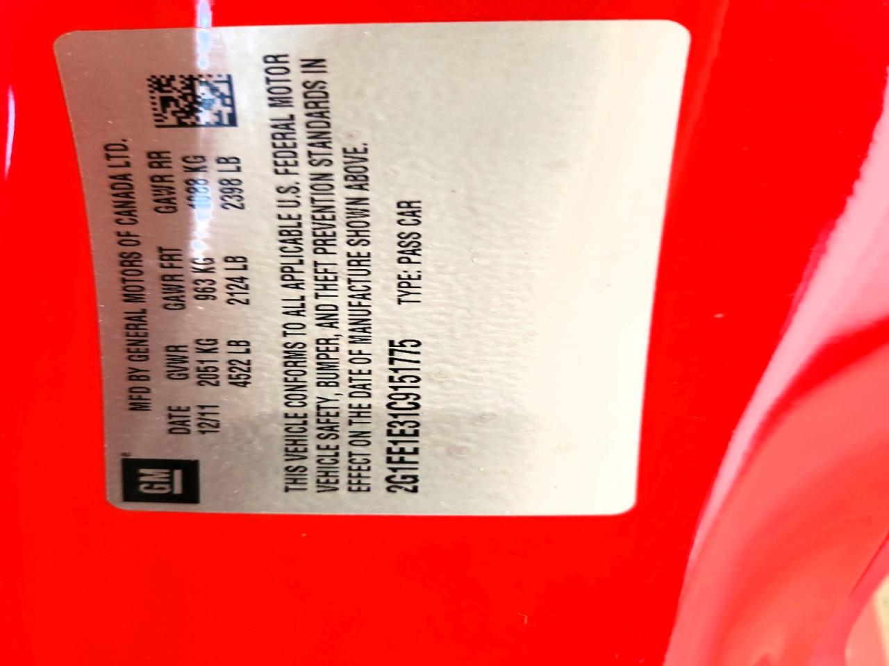 2012 Chevrolet Camaro Красный vin: 2G1FE1E31C9151775