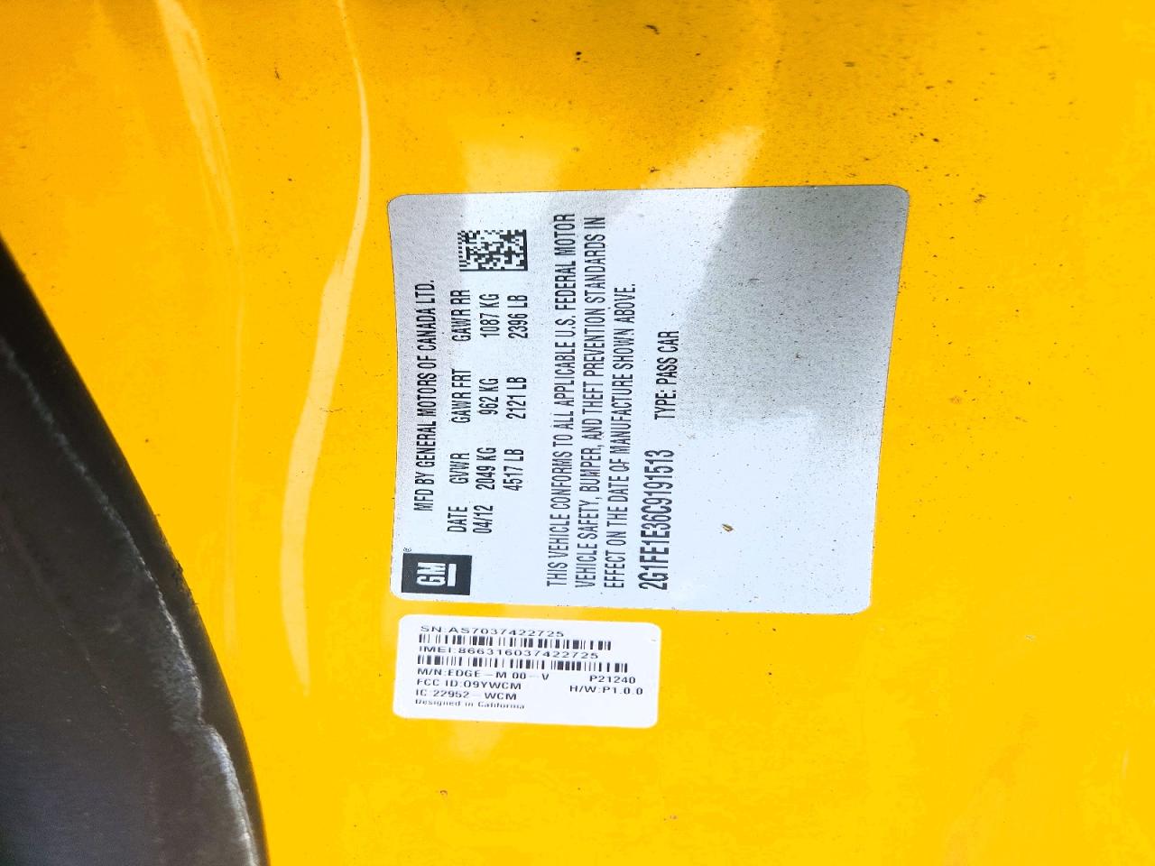 2012 Chevrolet Camaro Ls Yellow vin: 2G1FE1E36C9191513