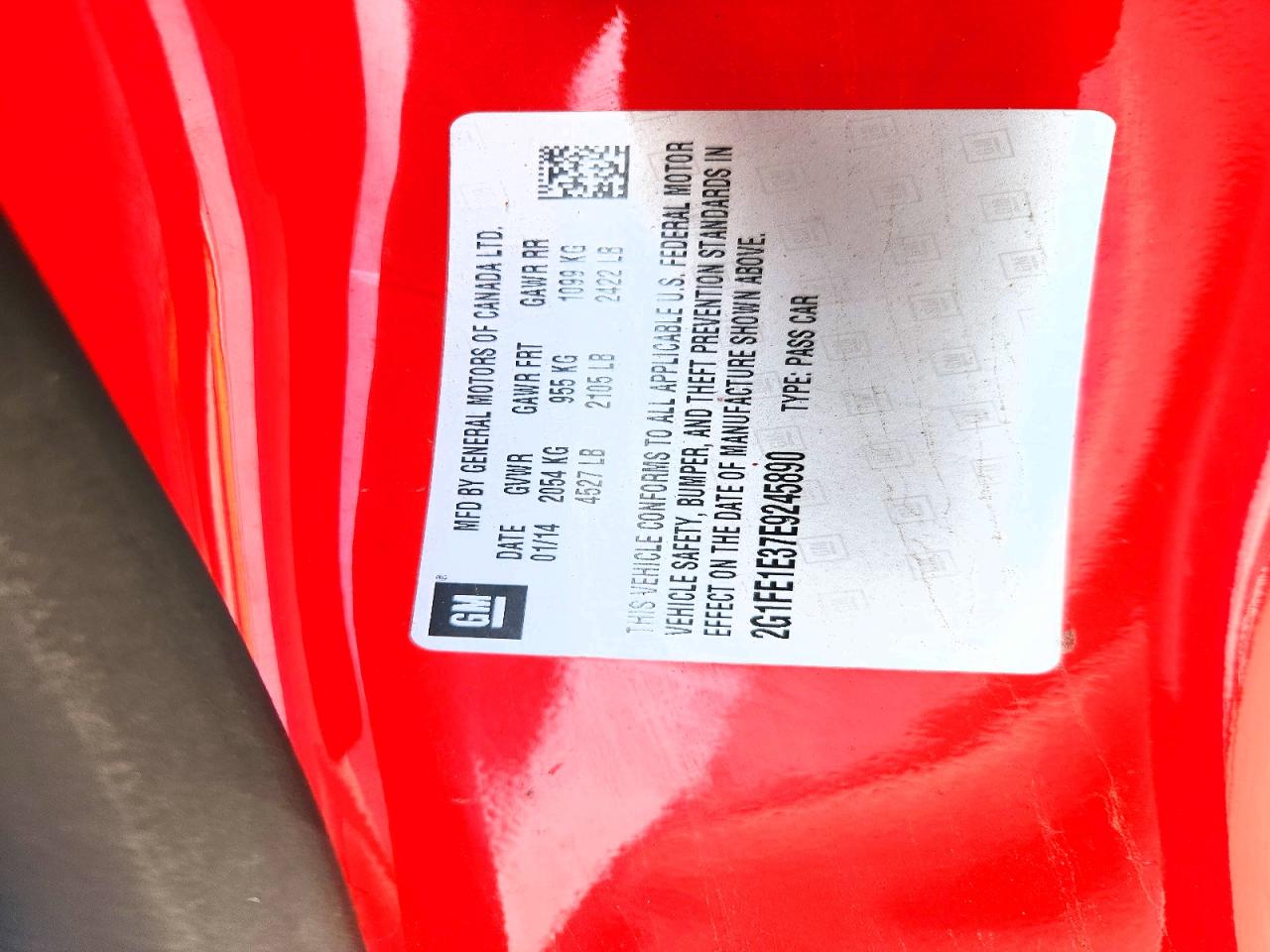 2014 Chevrolet Camaro Ls Red vin: 2G1FE1E37E9245890