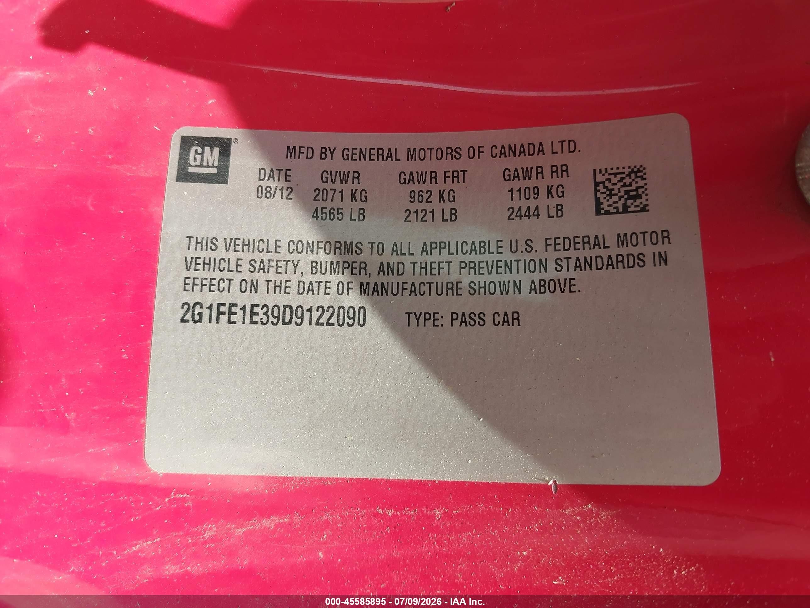 2013 Chevrolet Camaro 1ls Red vin: 2G1FE1E39D9122090