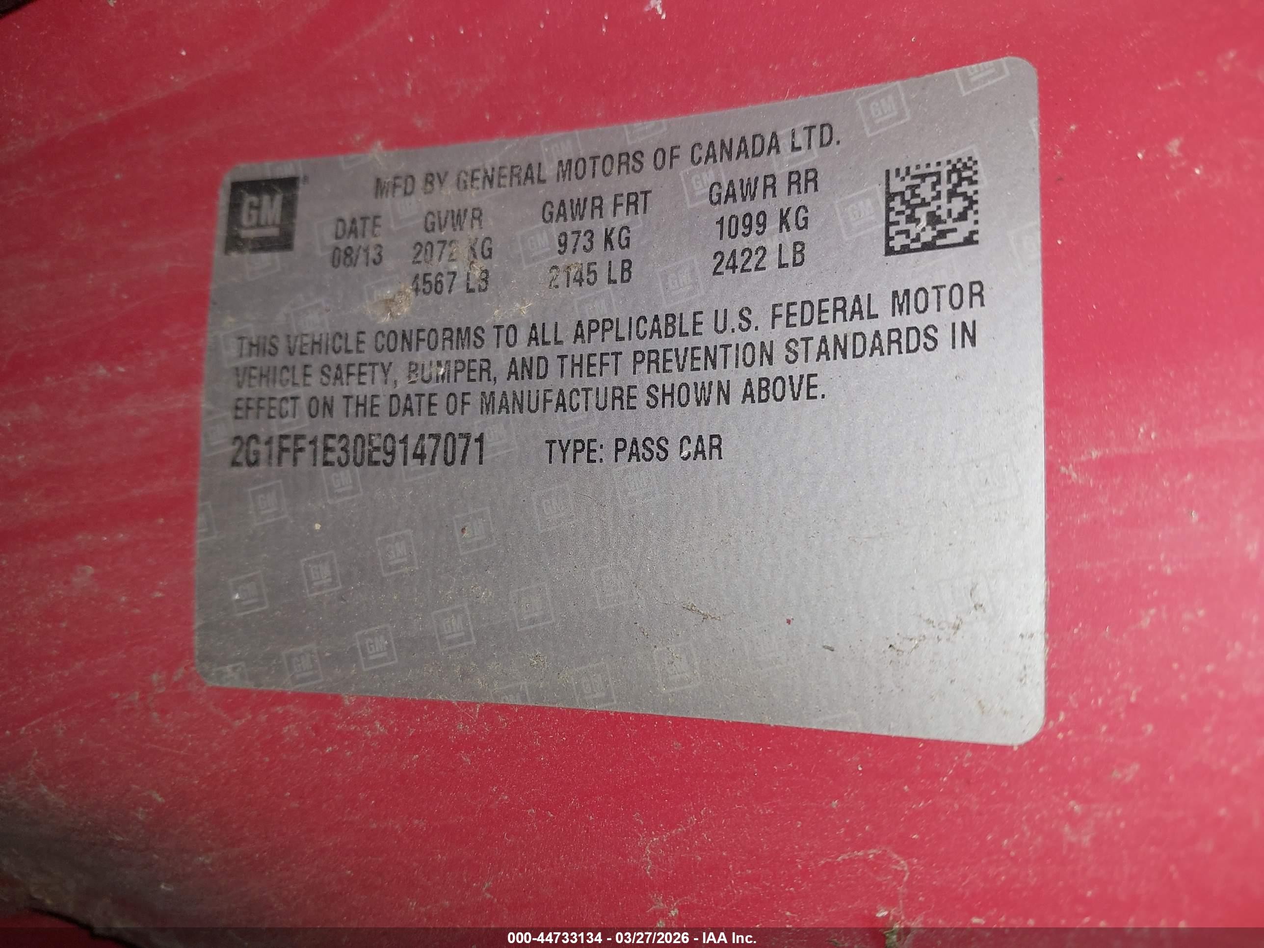 2014 Chevrolet Camaro 1lt Red vin: 2G1FF1E30E9147071