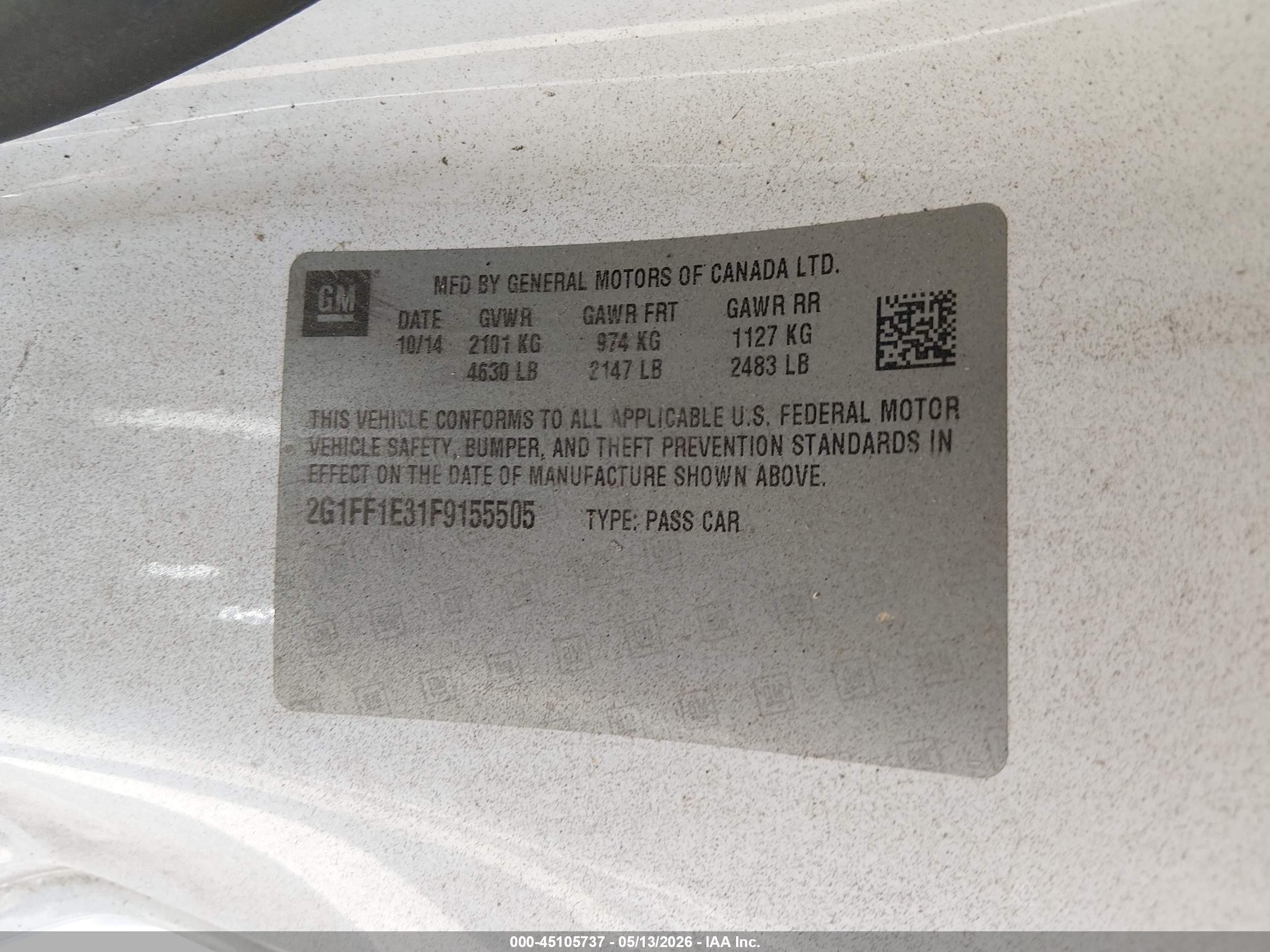 2015 Chevrolet Camaro 2lt White vin: 2G1FF1E31F9155505