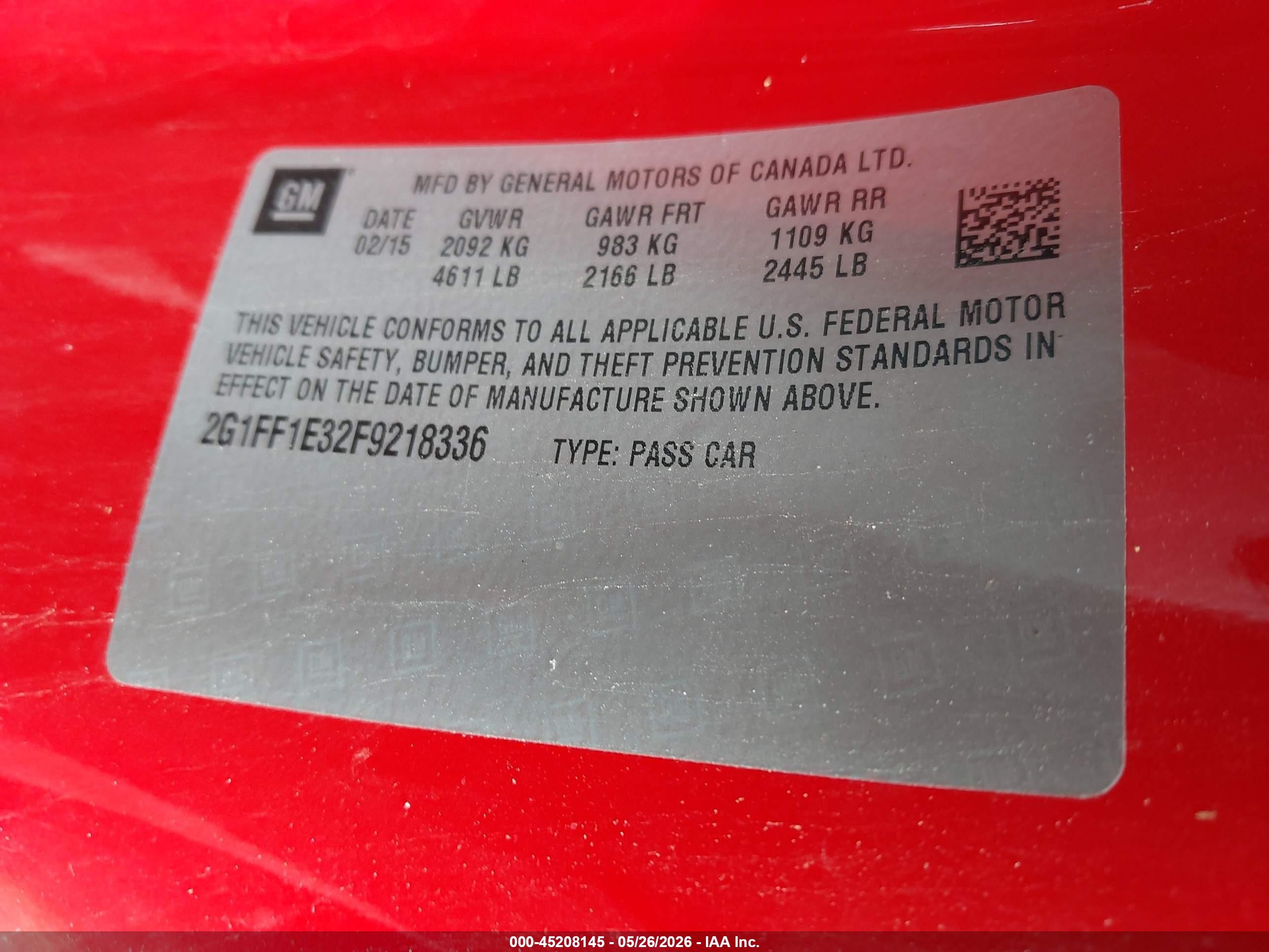 2015 Chevrolet Camaro 2lt Red vin: 2G1FF1E32F9218336