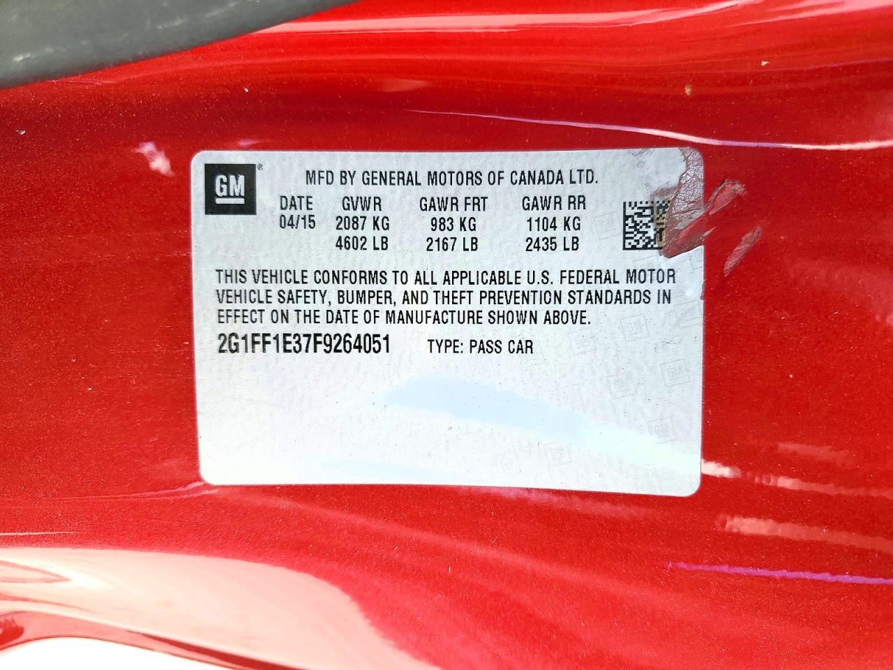 2015 Chevrolet Camaro Lt Red vin: 2G1FF1E37F9264051