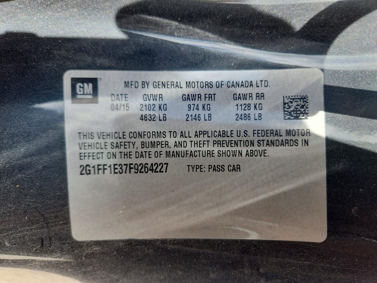 2015 Chevrolet Camaro Серый vin: 2G1FF1E37F9264227