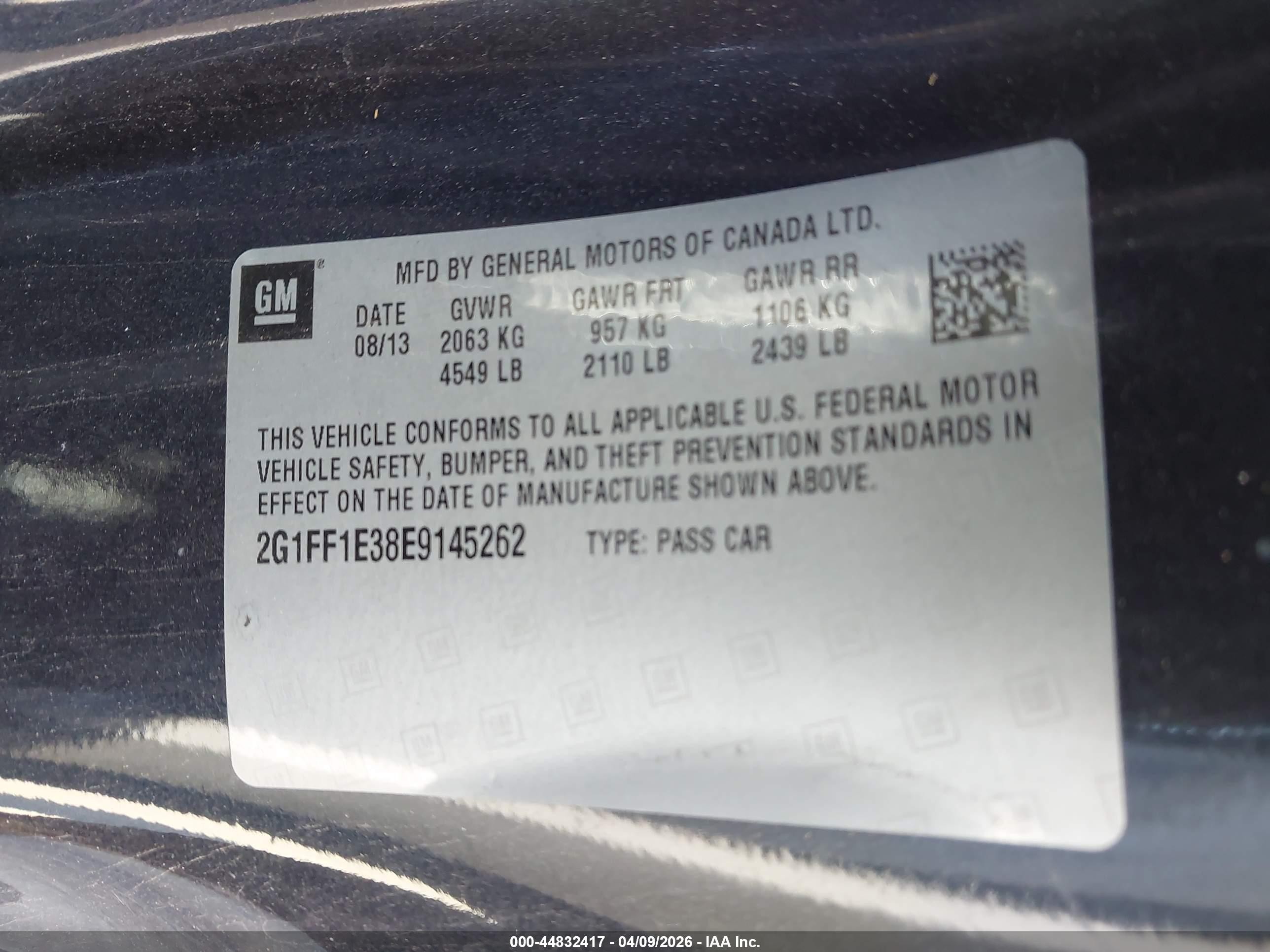 2014 Chevrolet Camaro 1lt Черный vin: 2G1FF1E38E9145262