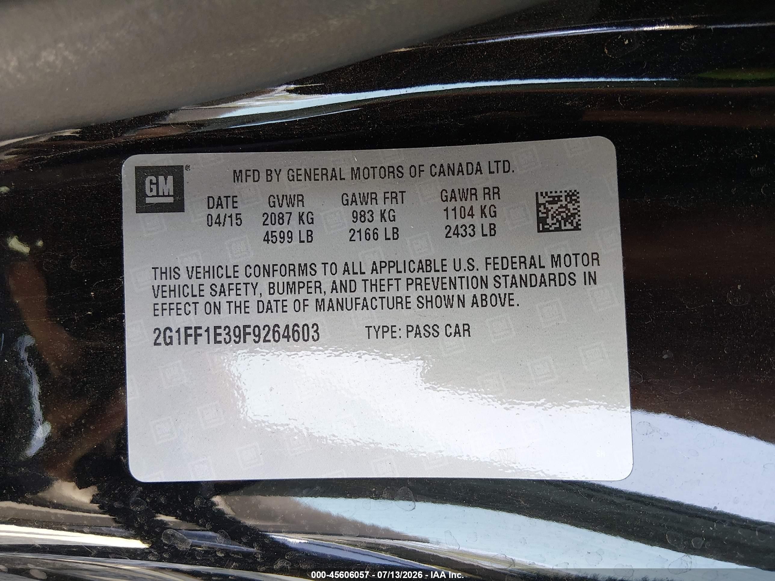 2015 Chevrolet Camaro 2lt Черный vin: 2G1FF1E39F9264603