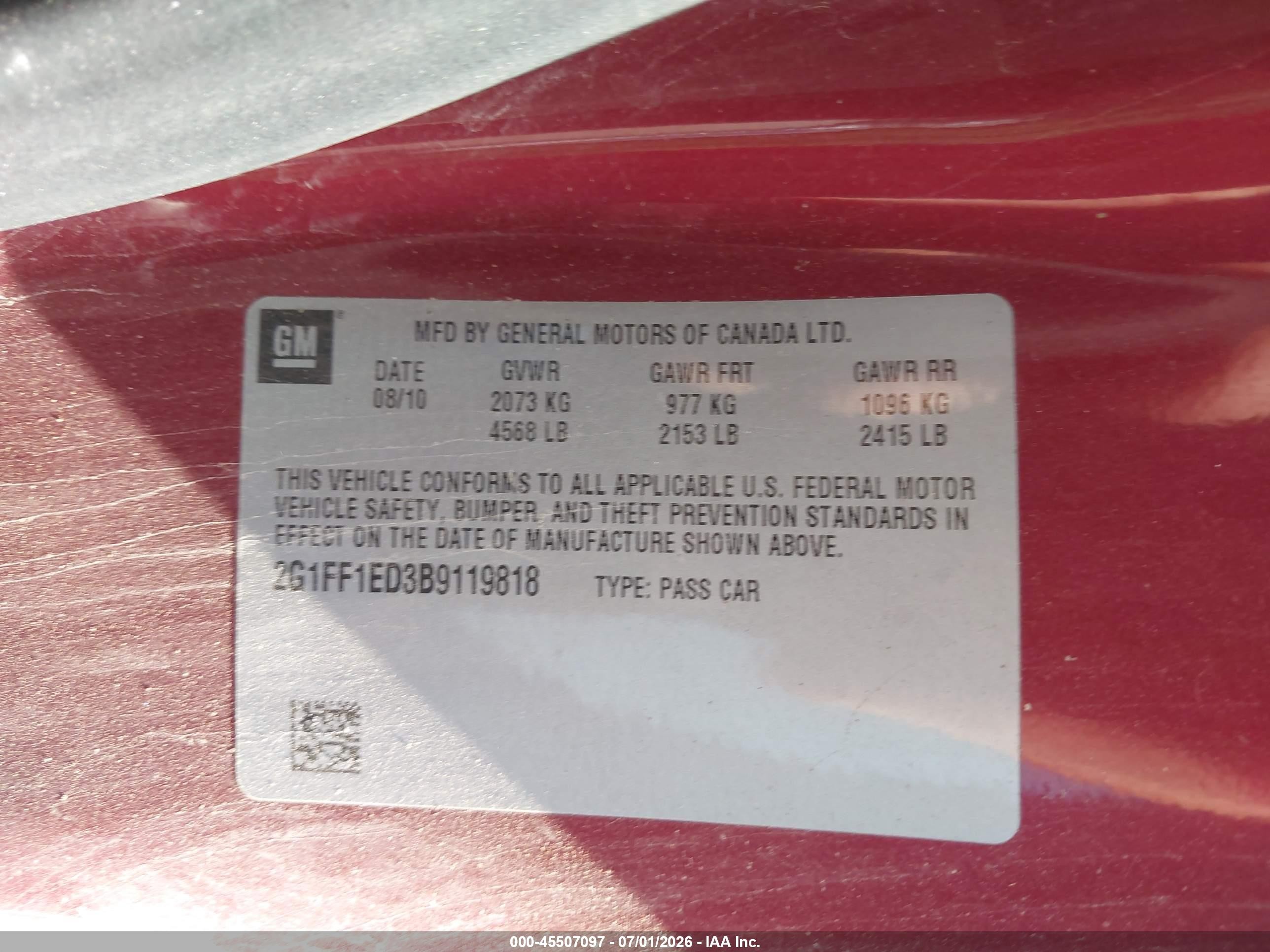 2011 Chevrolet Camaro 1lt Maroon vin: 2G1FF1ED3B9119818