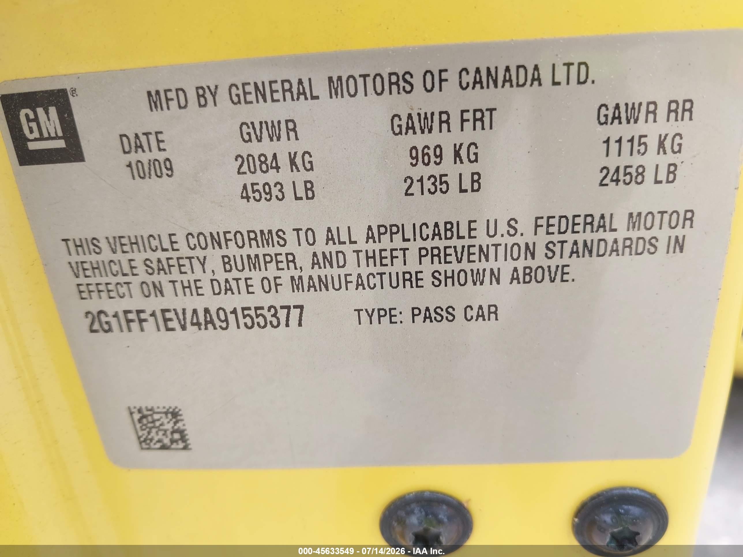 2010 Chevrolet Camaro 1lt Yellow vin: 2G1FF1EV4A9155377