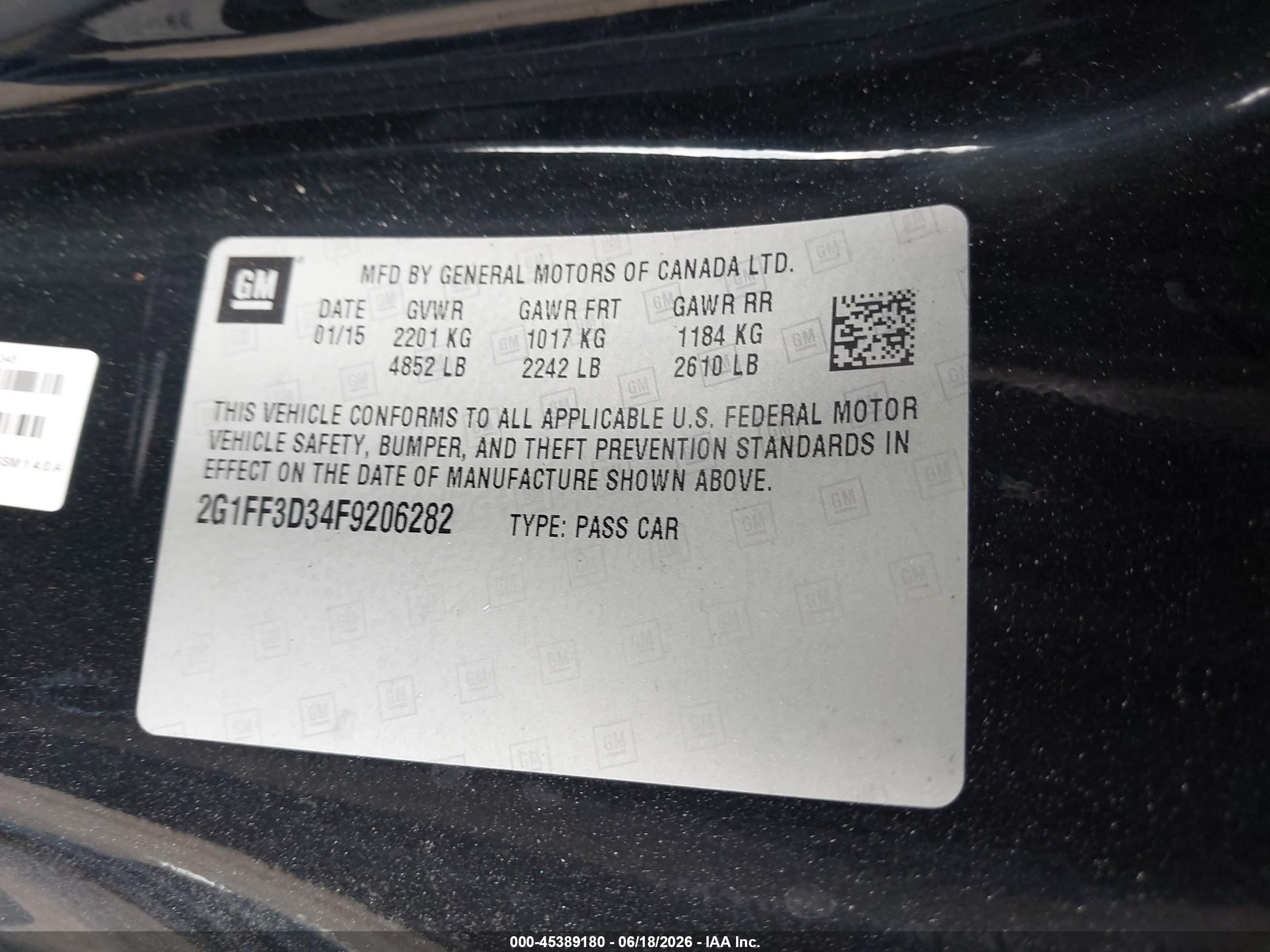 2015 Chevrolet Camaro 2lt Blue vin: 2G1FF3D34F9206282