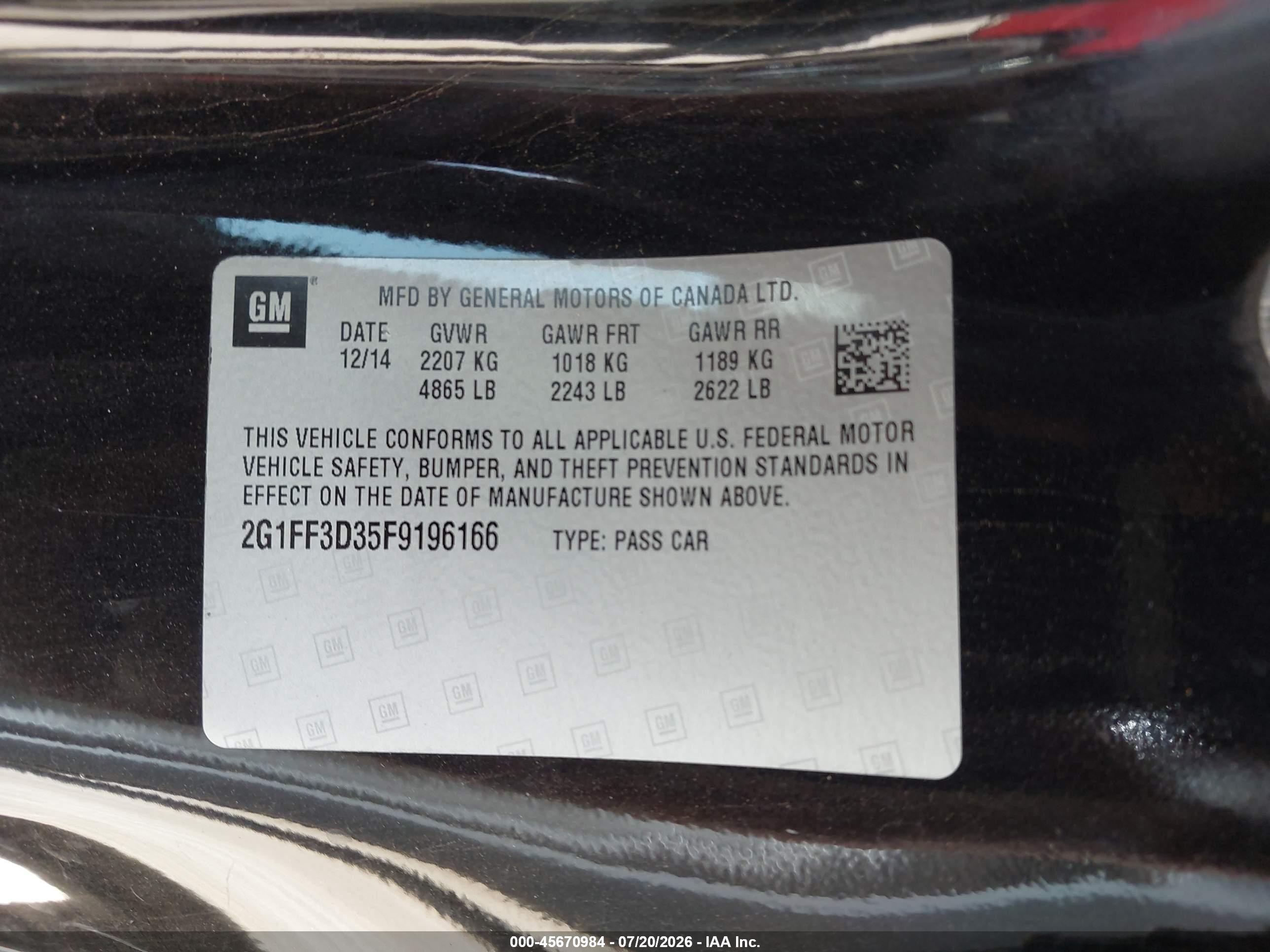 2015 Chevrolet Camaro 2lt Black vin: 2G1FF3D35F9196166