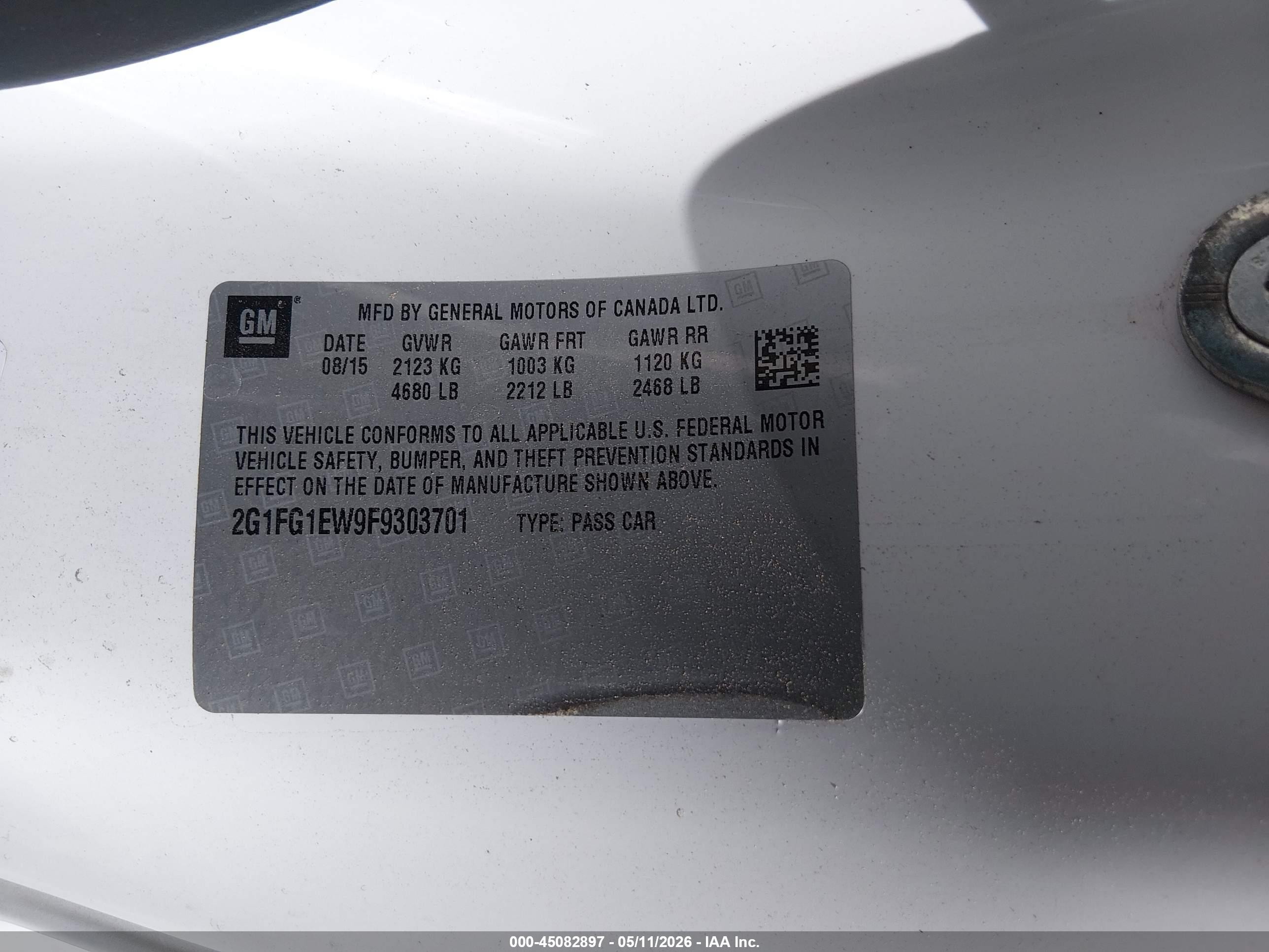2015 Chevrolet Camaro 1ss White vin: 2G1FG1EW9F9303701
