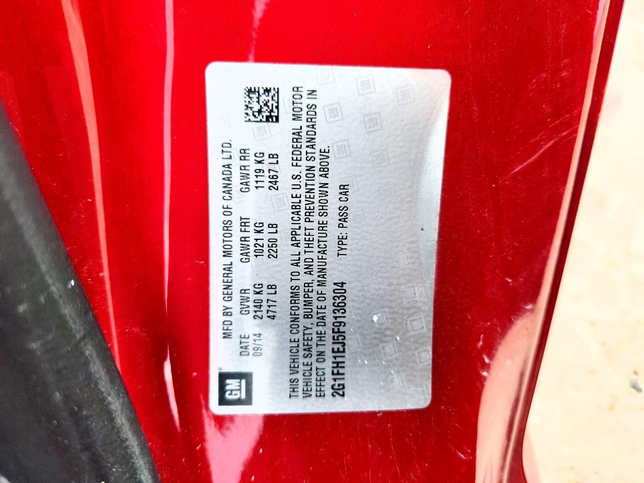 2015 Chevrolet Camaro Ss Red vin: 2G1FH1EJ5F9136304