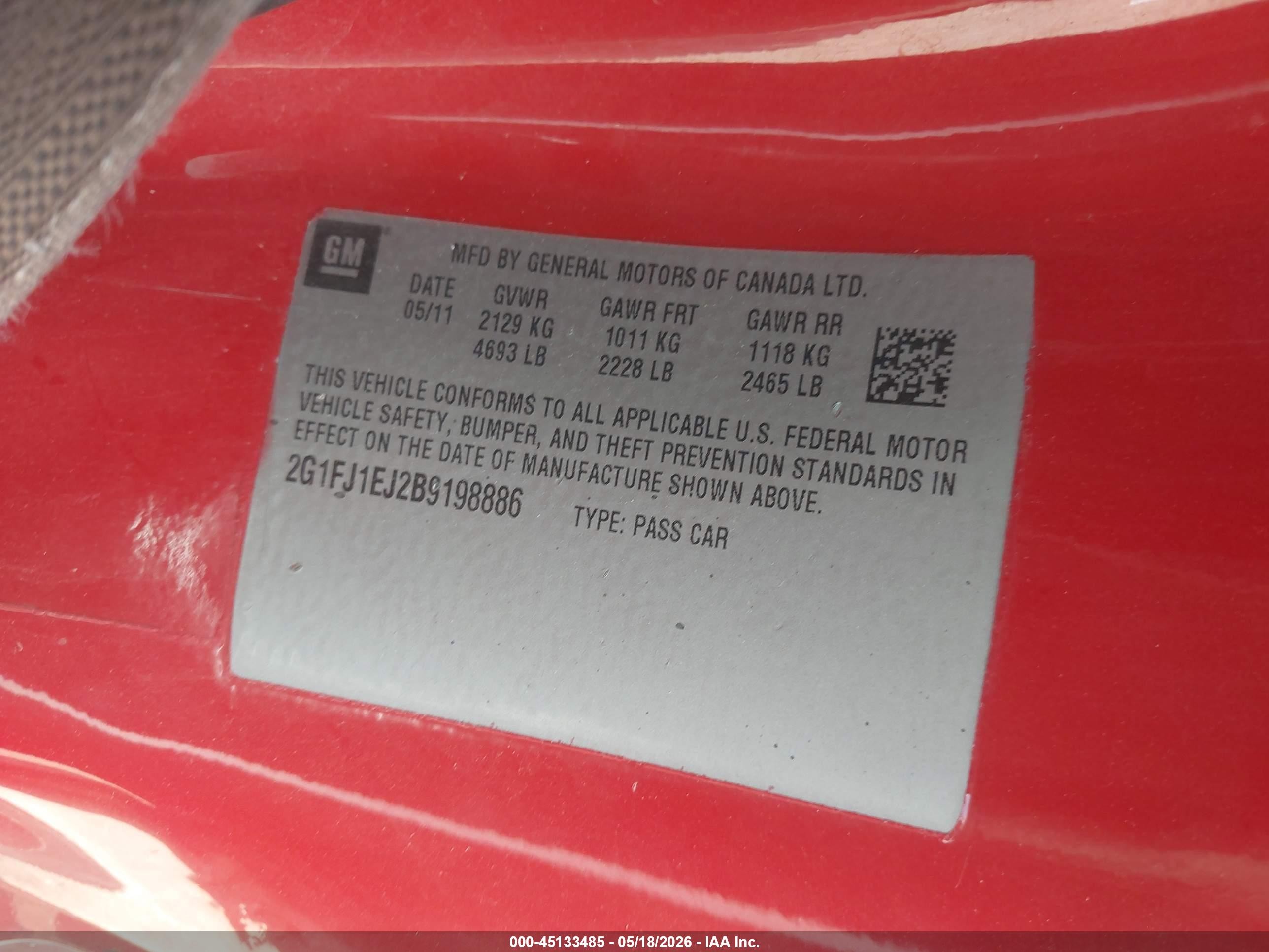 2011 Chevrolet Camaro 1ss Красный vin: 2G1FJ1EJ2B9198886