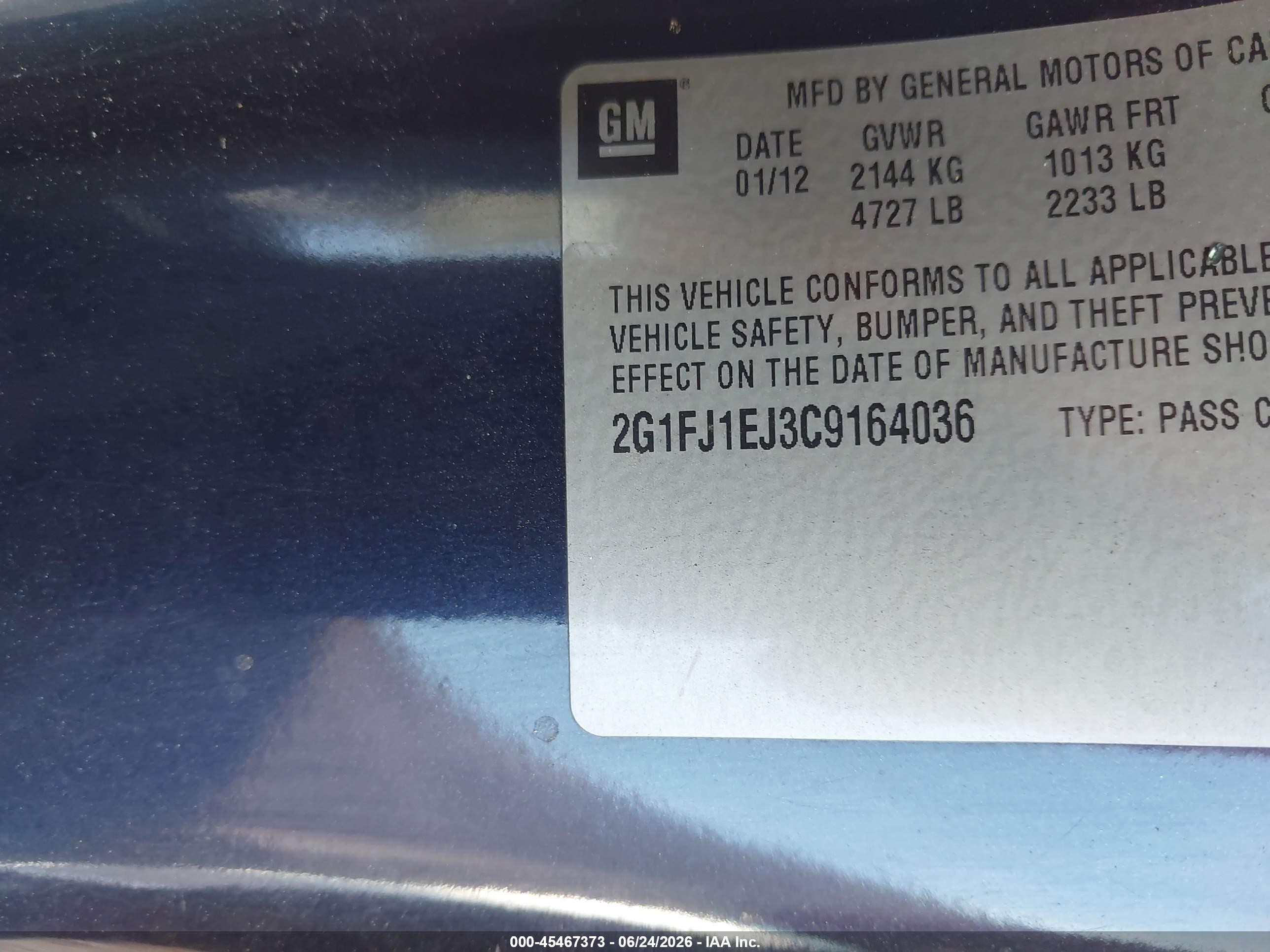 2012 Chevrolet Camaro 1ss Blue vin: 2G1FJ1EJ3C9164036