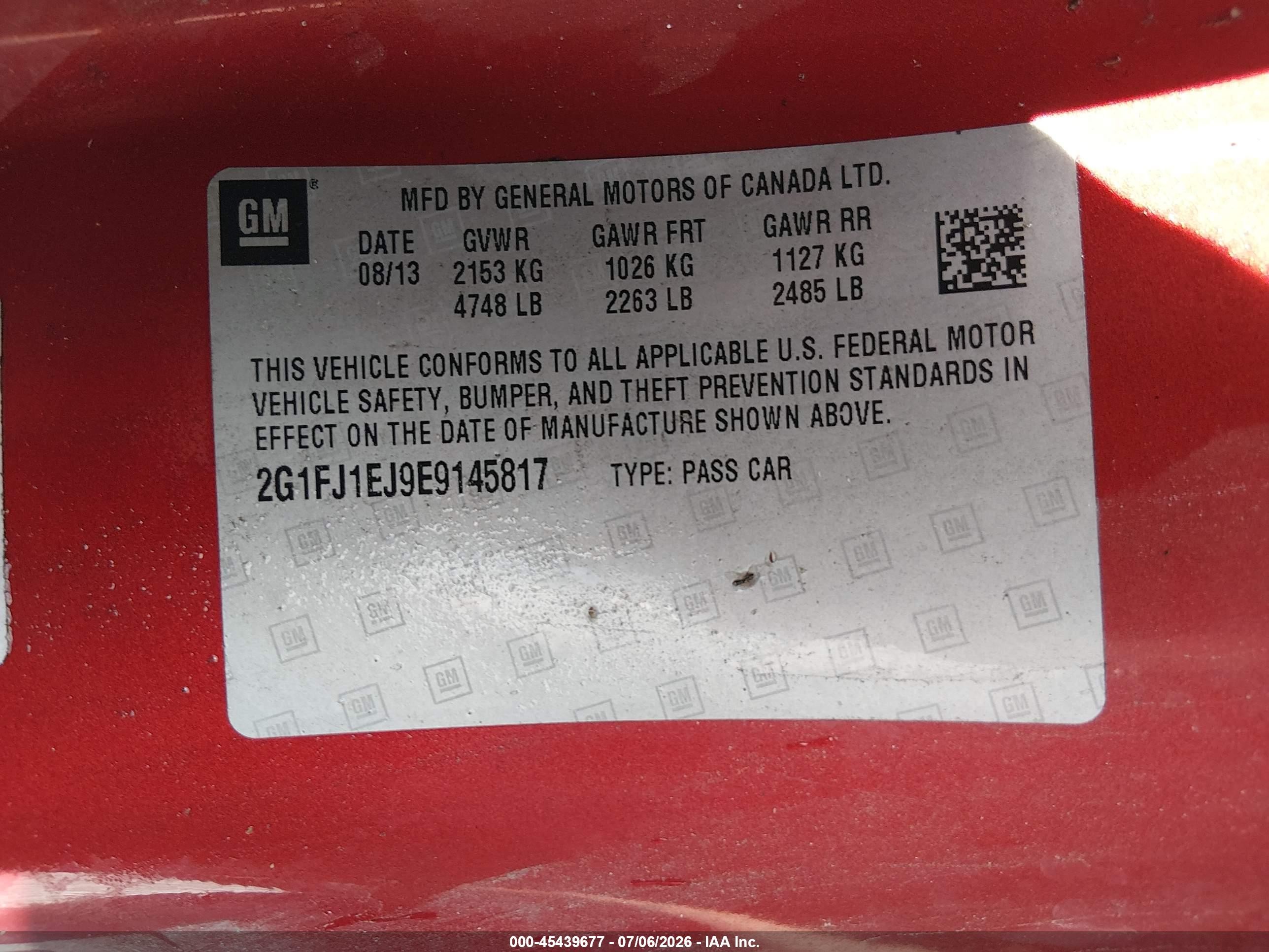 2014 Chevrolet Camaro 1ss Red vin: 2G1FJ1EJ9E9145817