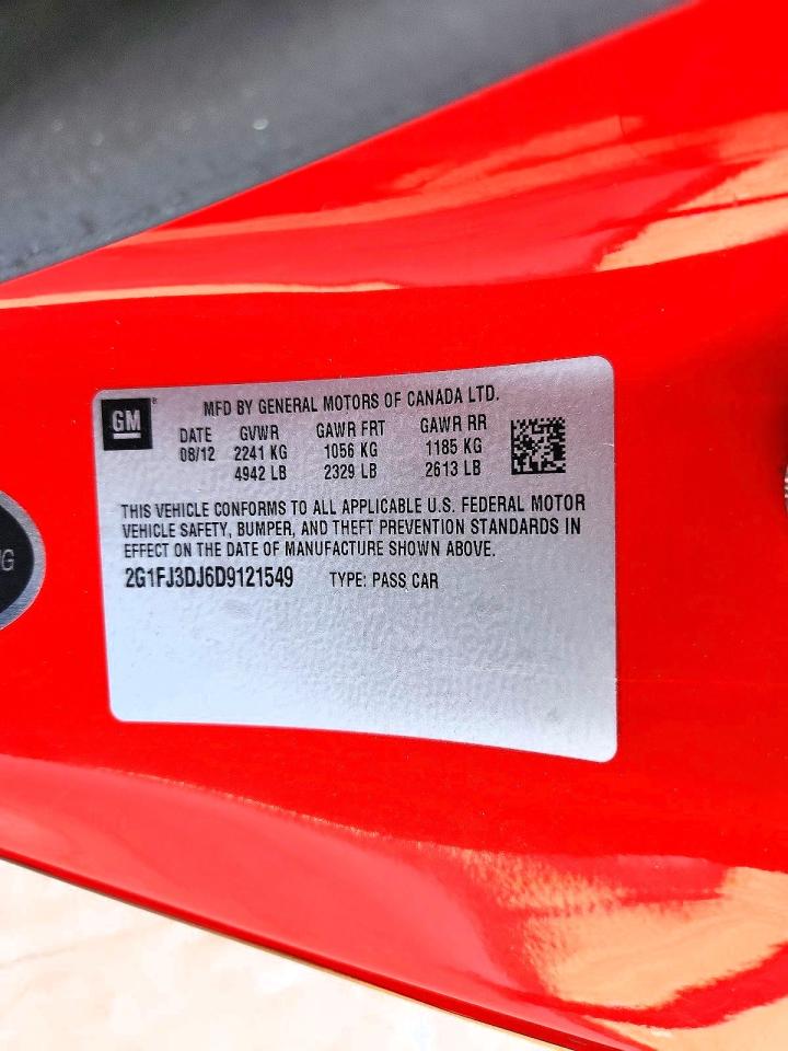 2013 Chevrolet Camaro Ss Red vin: 2G1FJ3DJ6D9121549