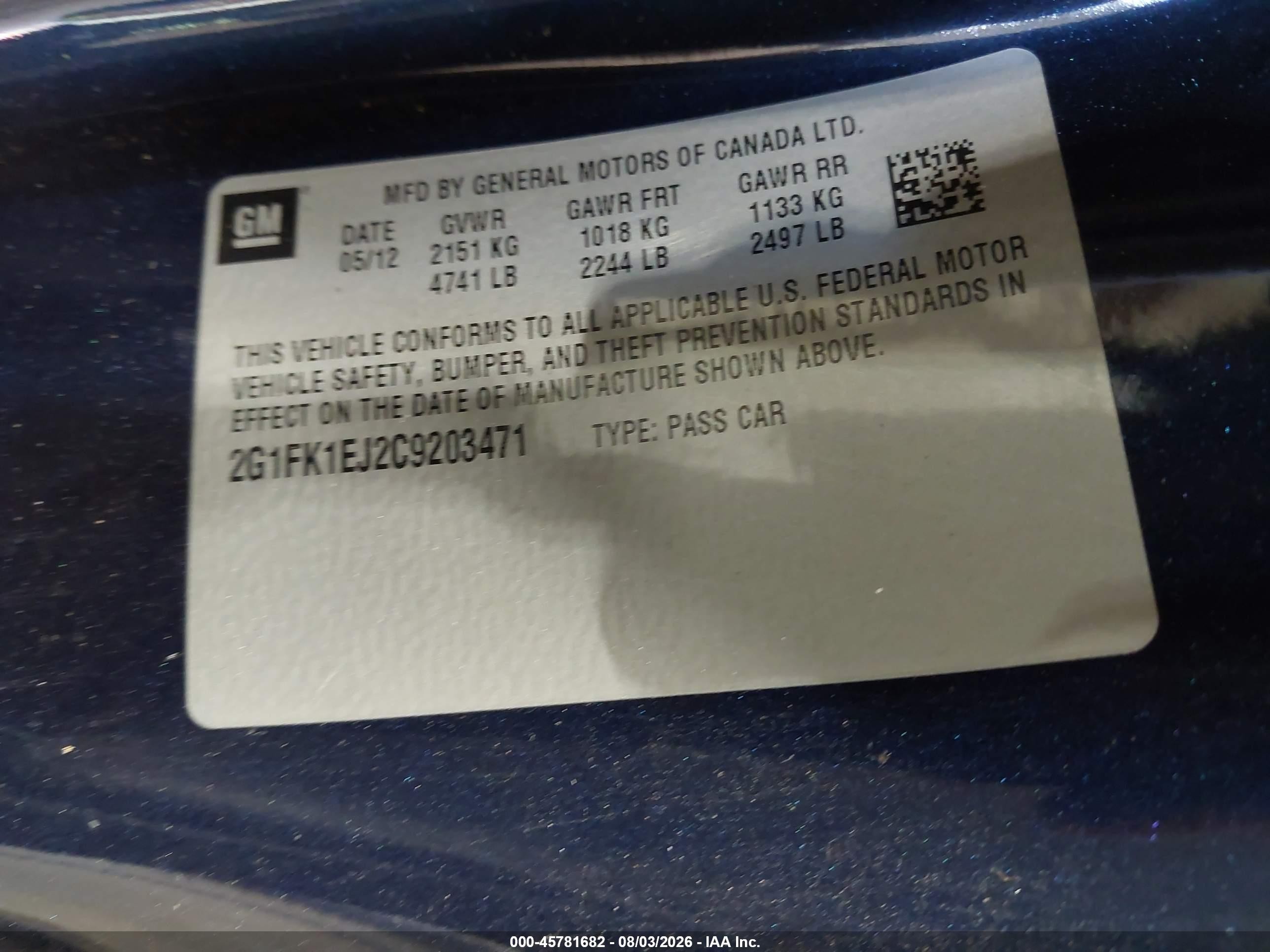 2012 Chevrolet Camaro 2ss Blue vin: 2G1FK1EJ2C9203471