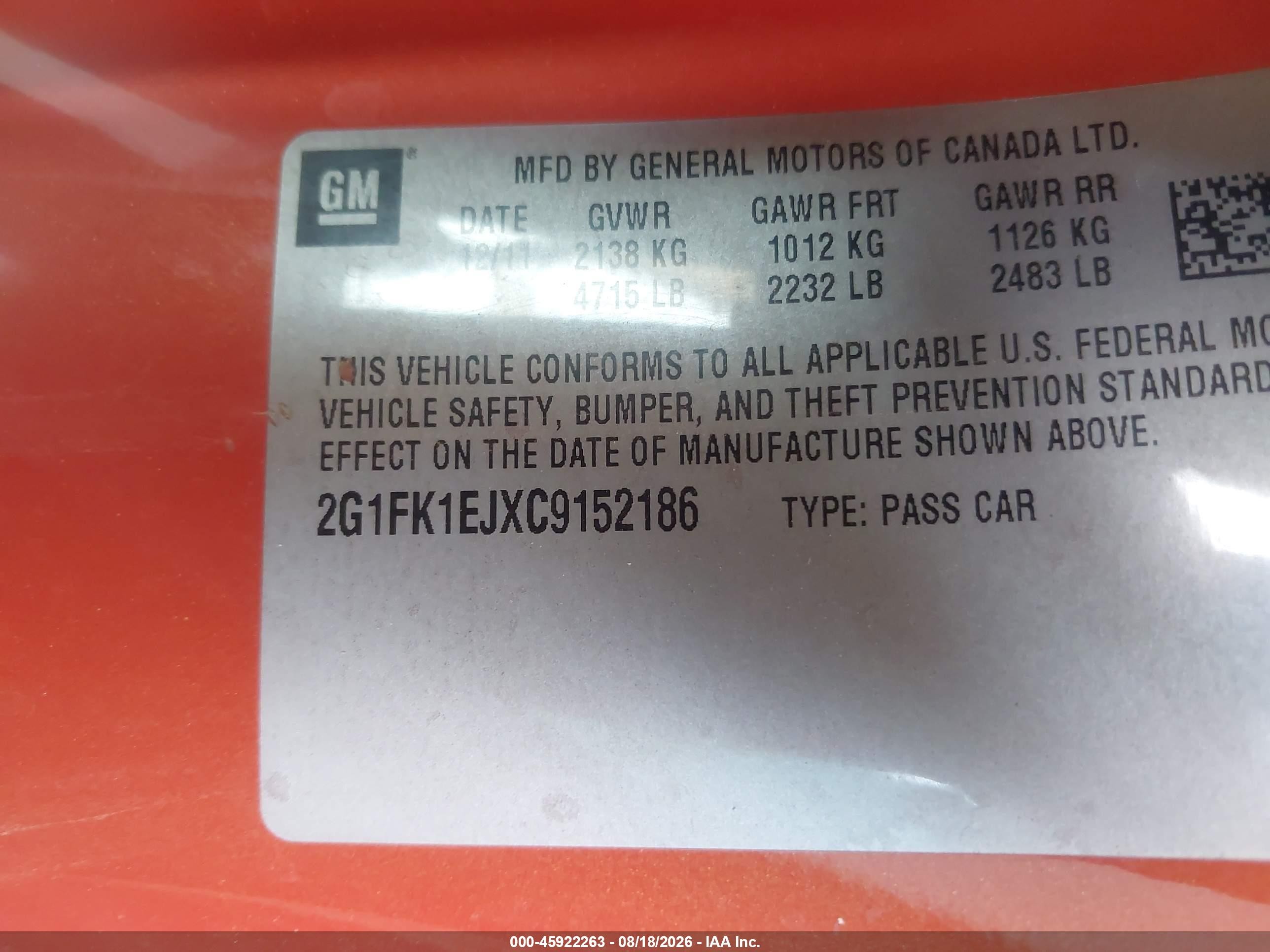 2012 Chevrolet Camaro 2ss Orange vin: 2G1FK1EJXC9152186