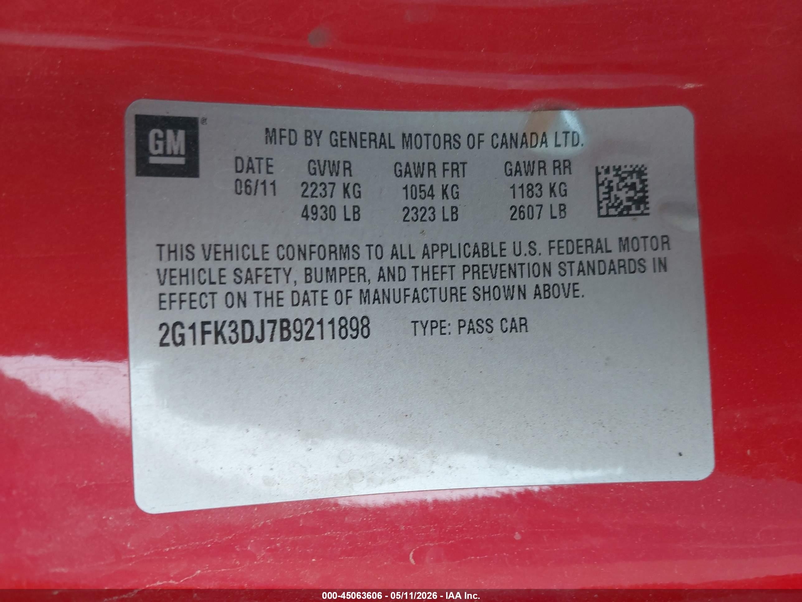 2011 Chevrolet Camaro 2ss Red vin: 2G1FK3DJ7B9211898