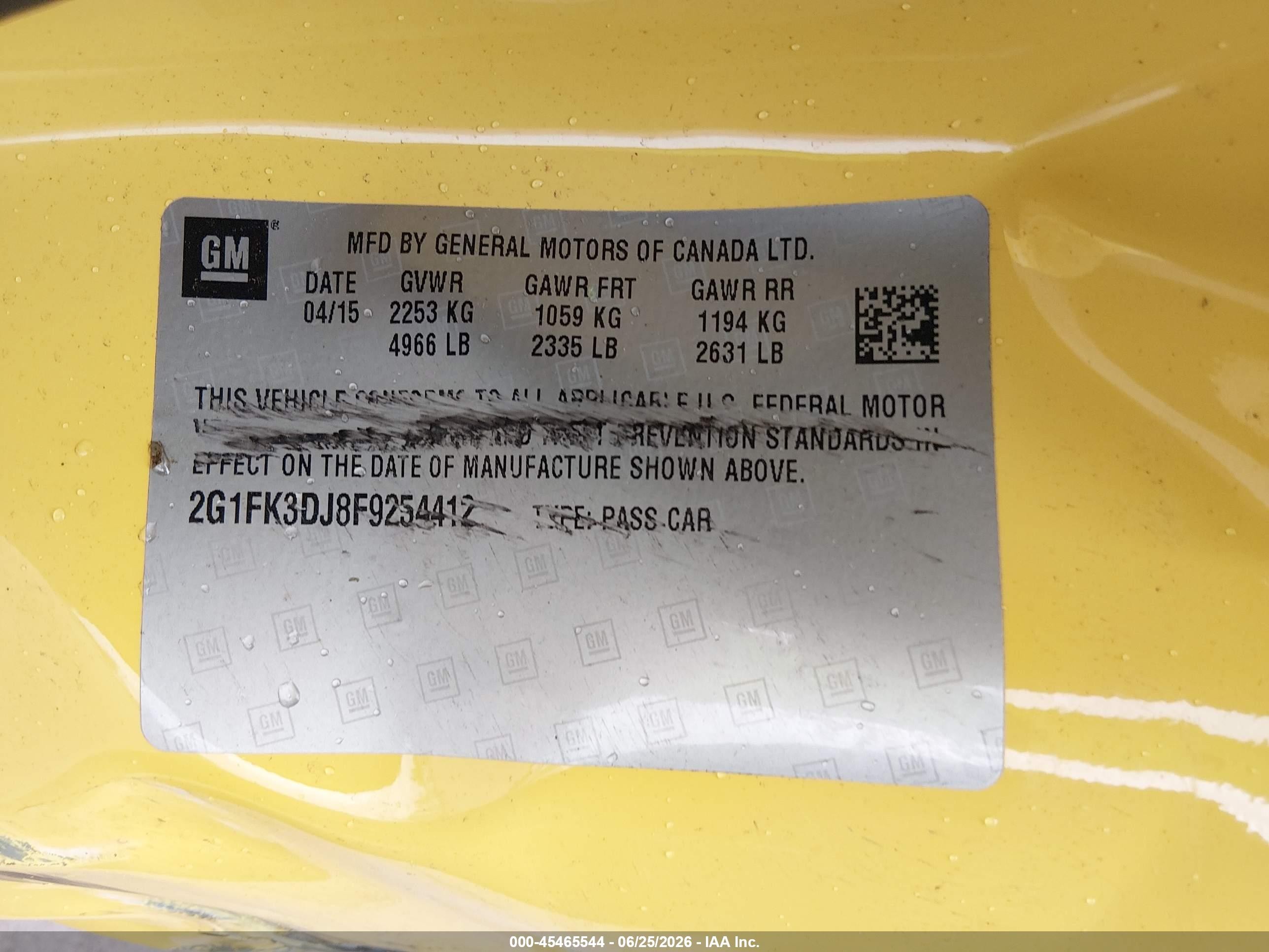 2015 Chevrolet Camaro 2ss Yellow vin: 2G1FK3DJ8F9254412