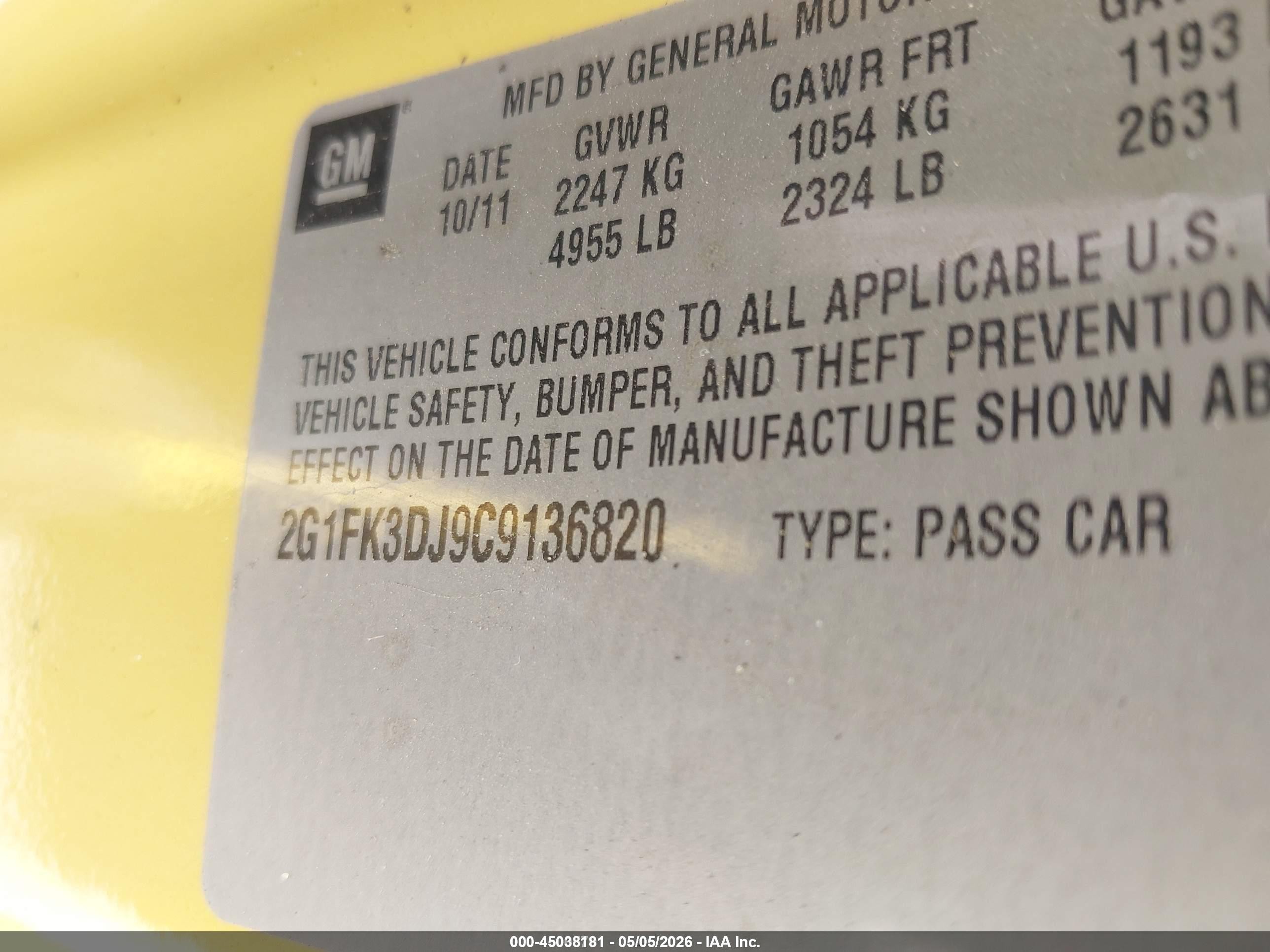 2012 Chevrolet Camaro 2ss Желтый vin: 2G1FK3DJ9C9136820