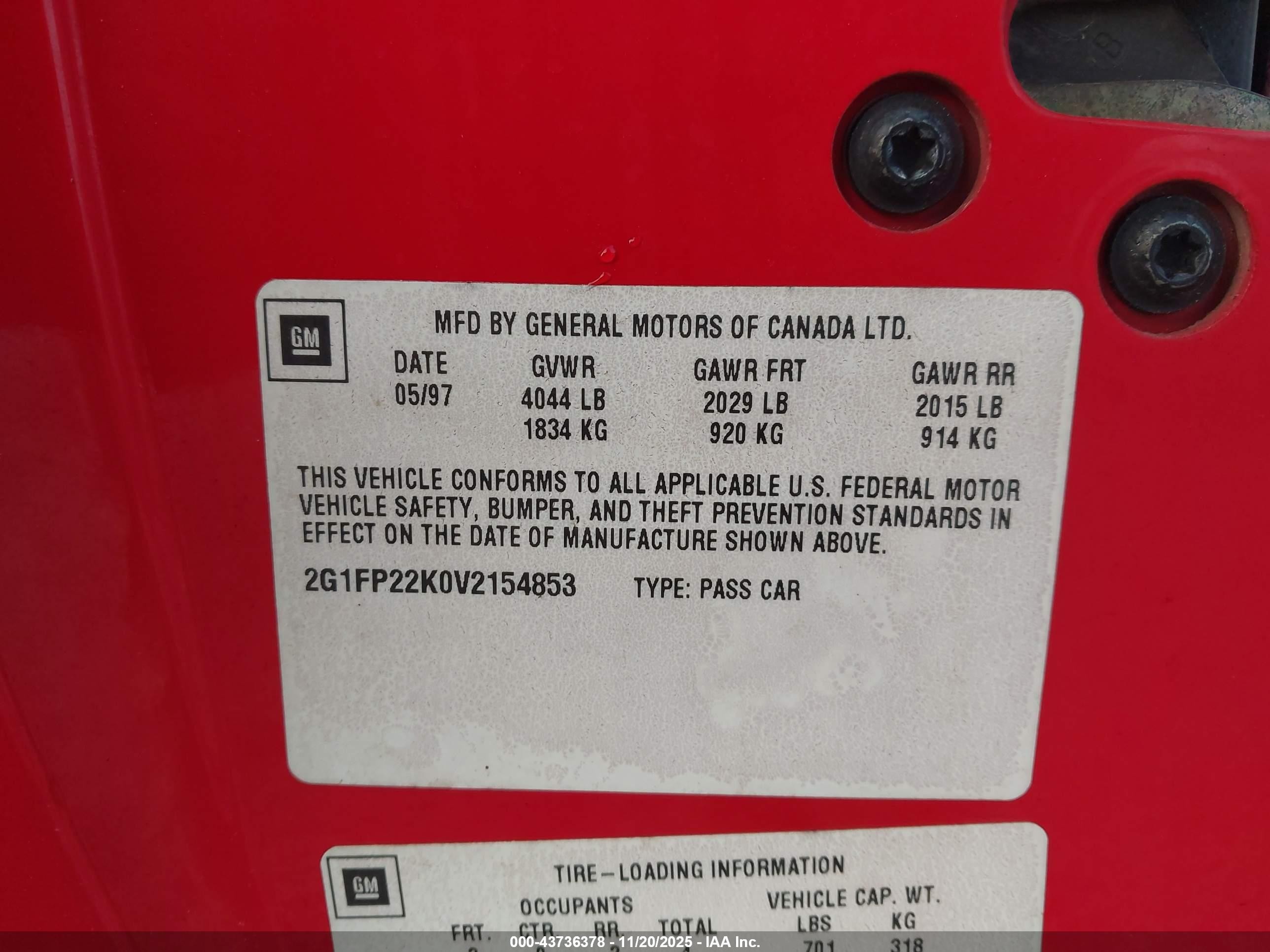 1997 Chevrolet Camaro   Red vin: 2G1FP22K0V2154853