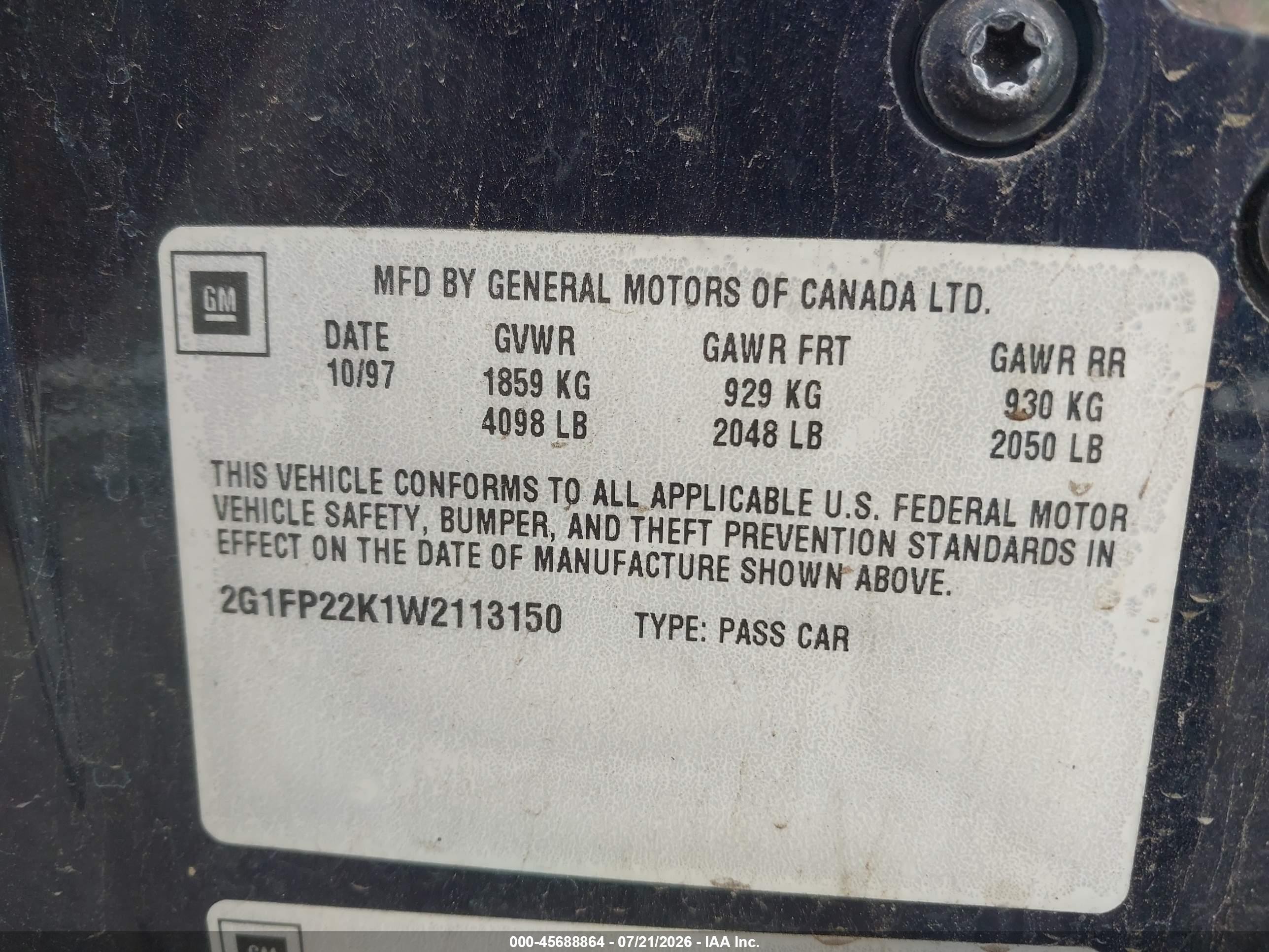 1998 Chevrolet Camaro   Purple vin: 2G1FP22K1W2113150