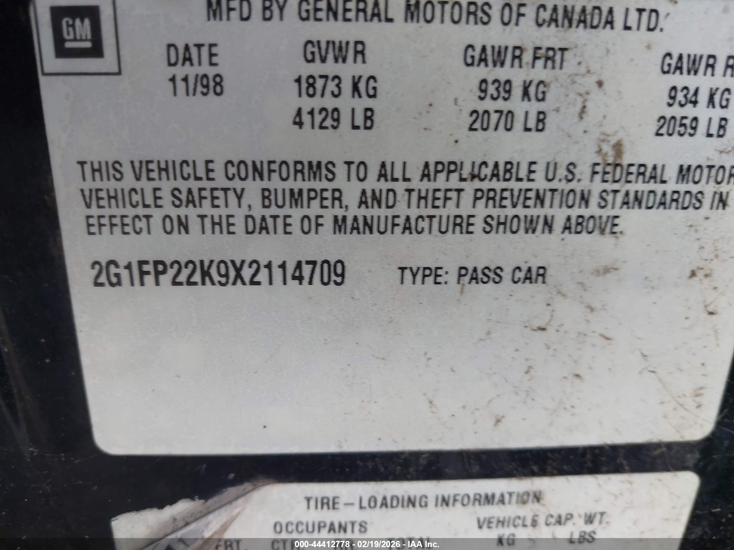1999 Chevrolet Camaro   Black vin: 2G1FP22K9X2114709