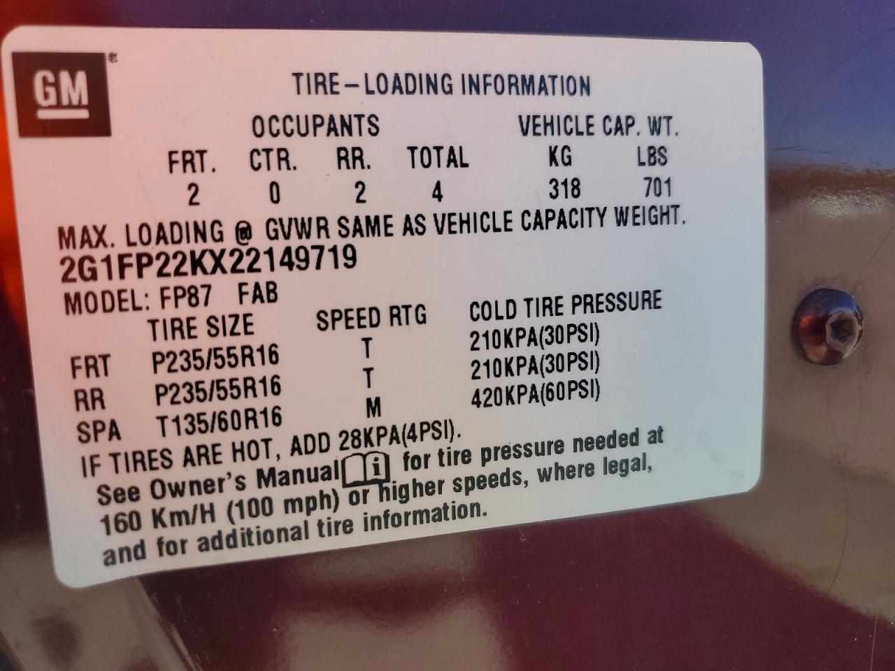 2002 Chevrolet Camaro Maroon vin: 2G1FP22KX22149719