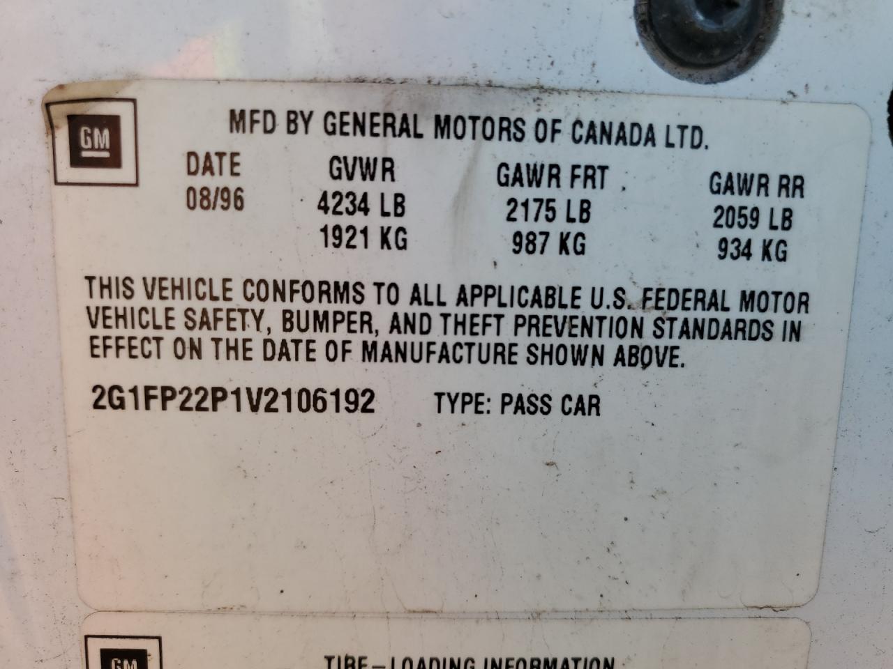 1997 Chevrolet Camaro Z28 White vin: 2G1FP22P1V2106192