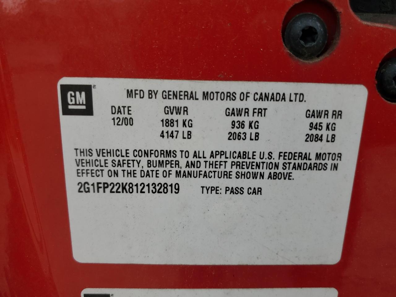 1997 Chevrolet Camaro Z28 Red vin: 2G1FP22P1V2113188