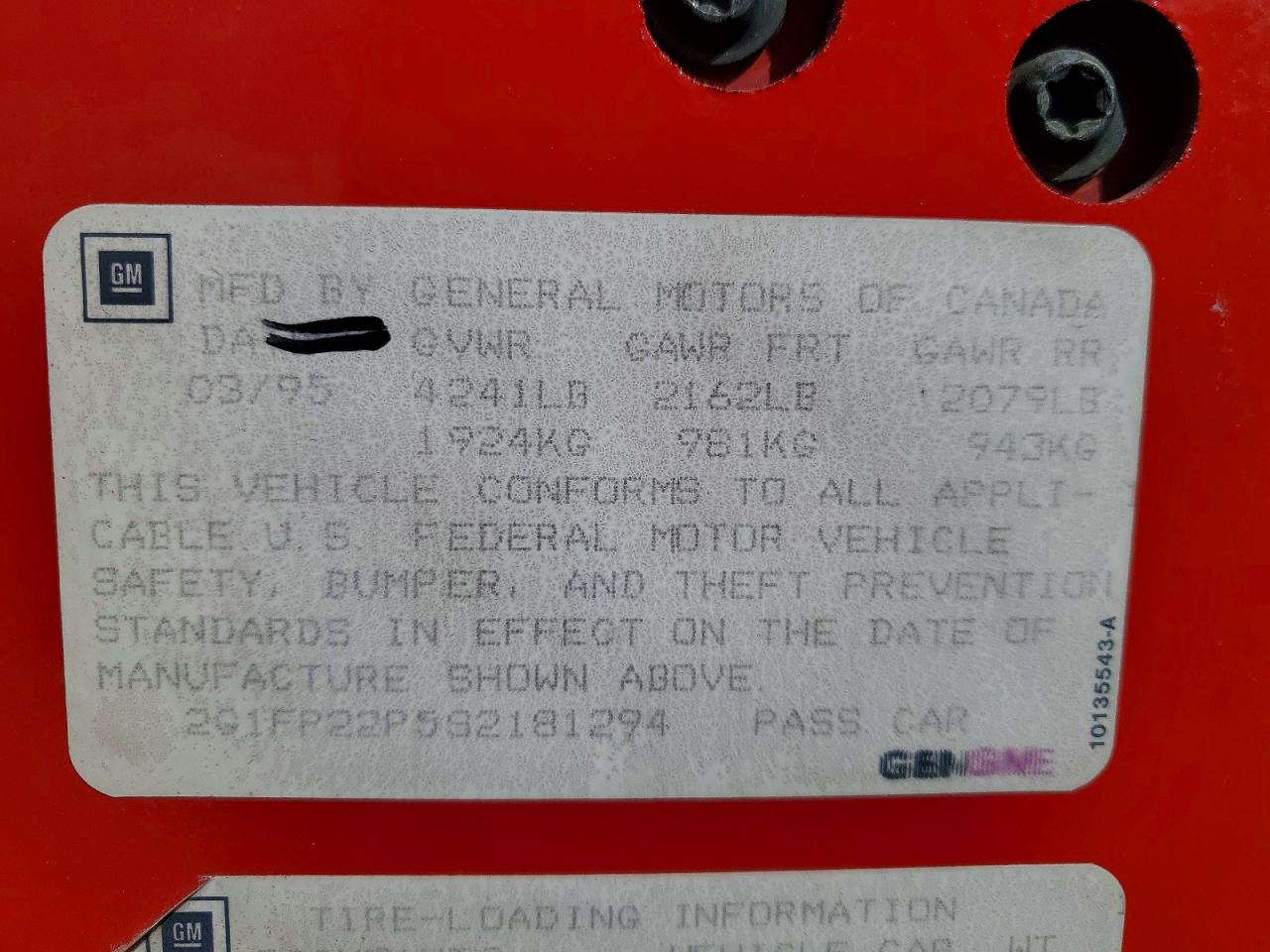 1995 Chevrolet Camaro Z28 Red vin: 2G1FP22P5S2181294