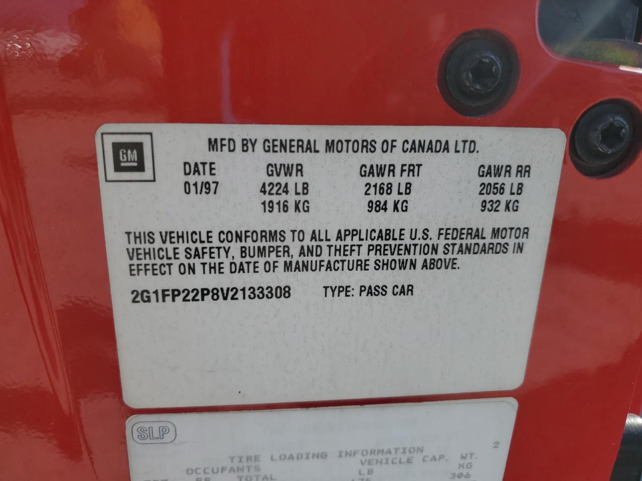 1997 Chevrolet Camaro Z28 Red vin: 2G1FP22P8V2133308