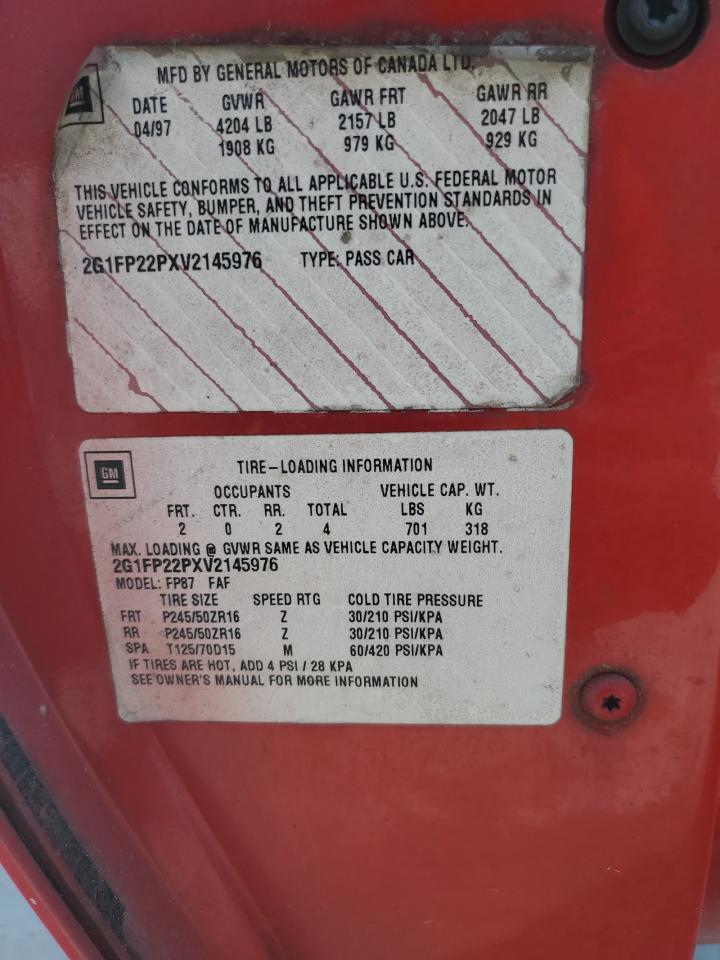 1997 Chevrolet Camaro Z28 Red vin: 2G1FP22PXV2145976