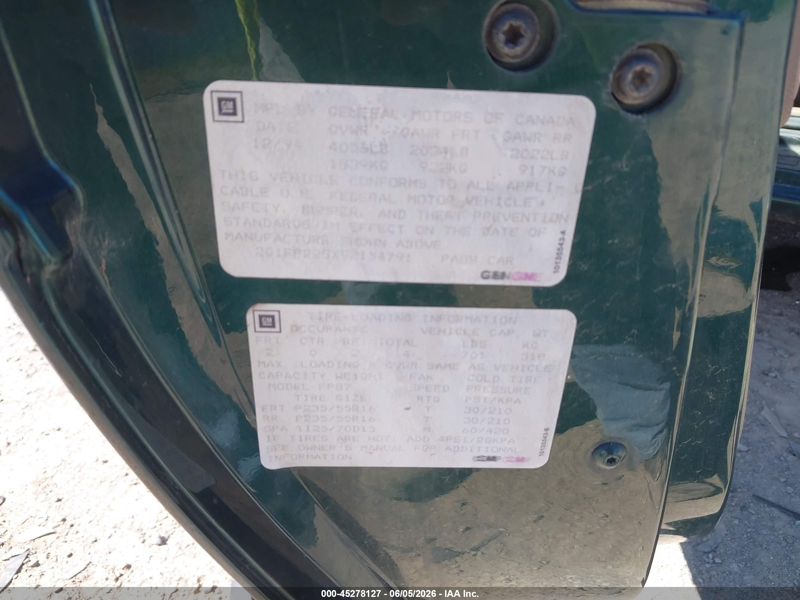 1995 Chevrolet Camaro   Green vin: 2G1FP22SXS2154791