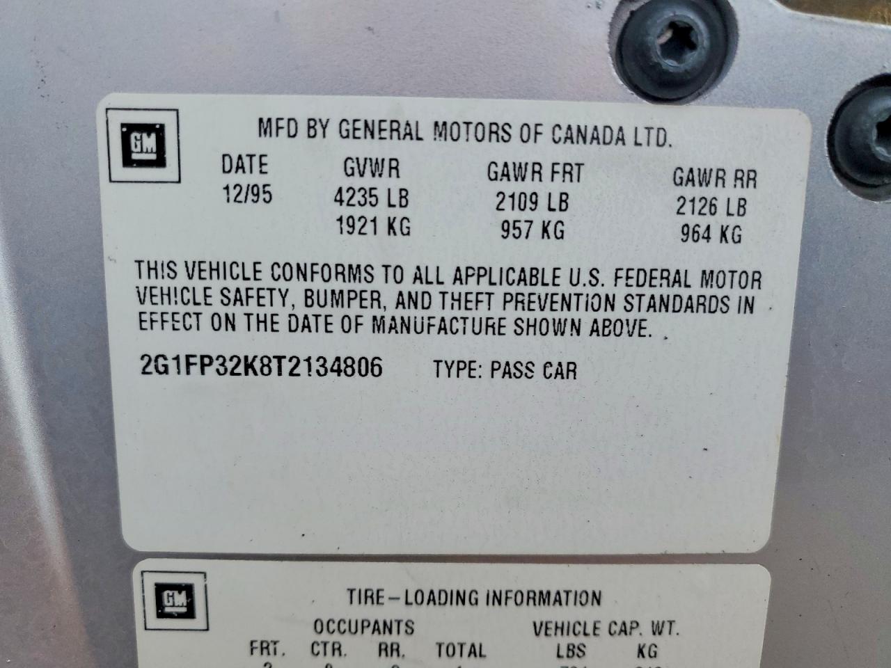 1996 Chevrolet Camaro Base Серебряный vin: 2G1FP32K8T2134806