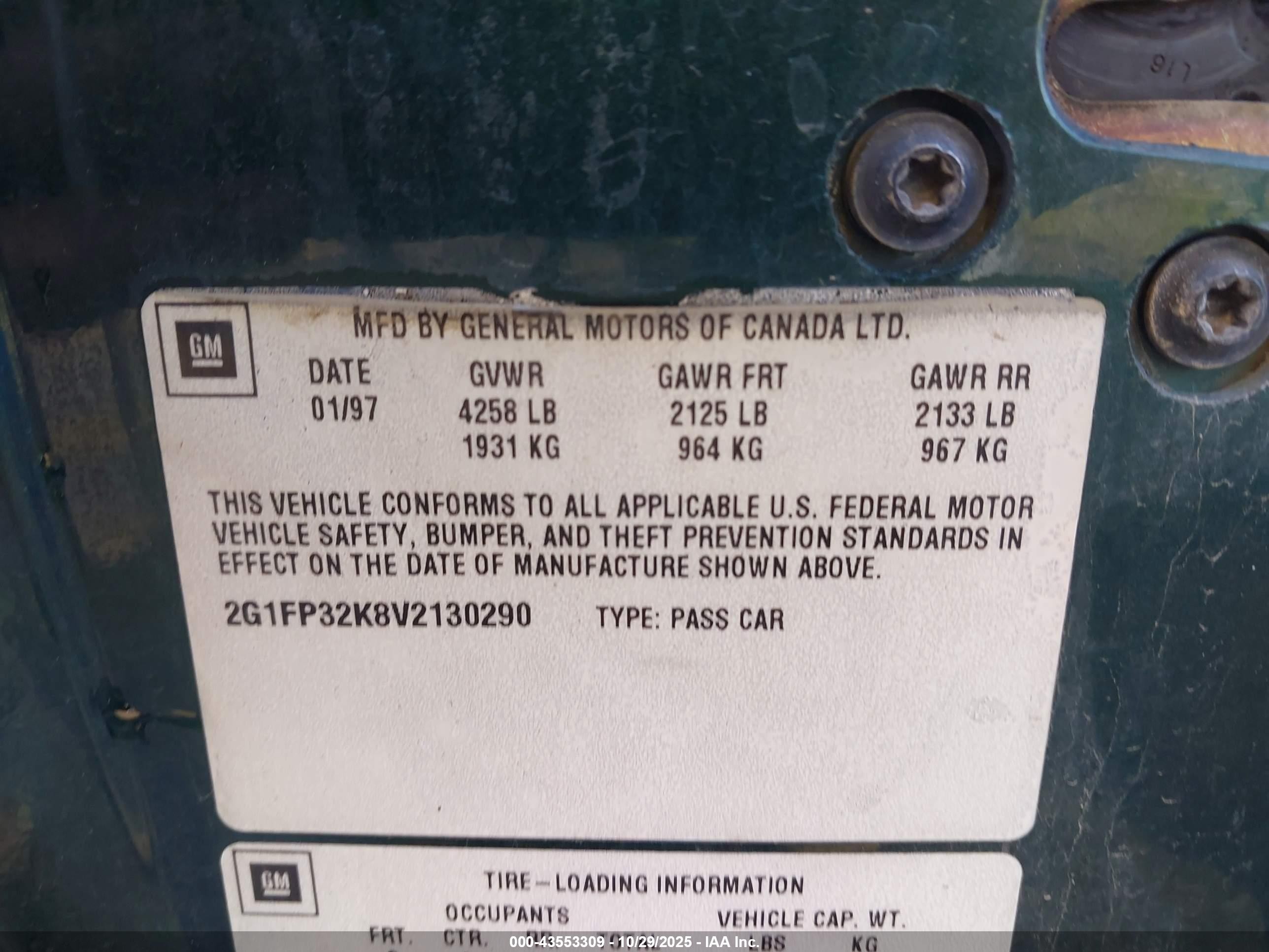 1997 Chevrolet Camaro   Green vin: 2G1FP32K8V2130290