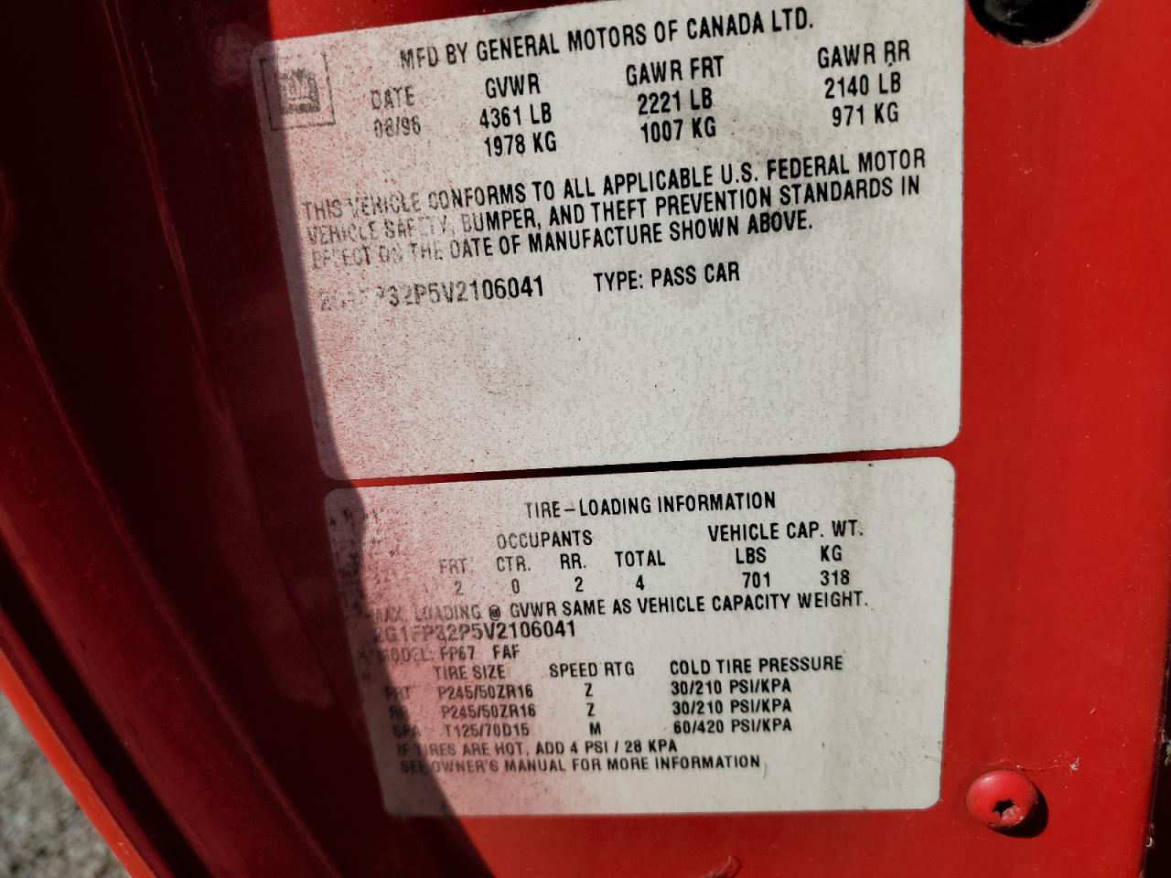 1997 Chevrolet Camaro Z28 Красный vin: 2G1FP32P5V2106041