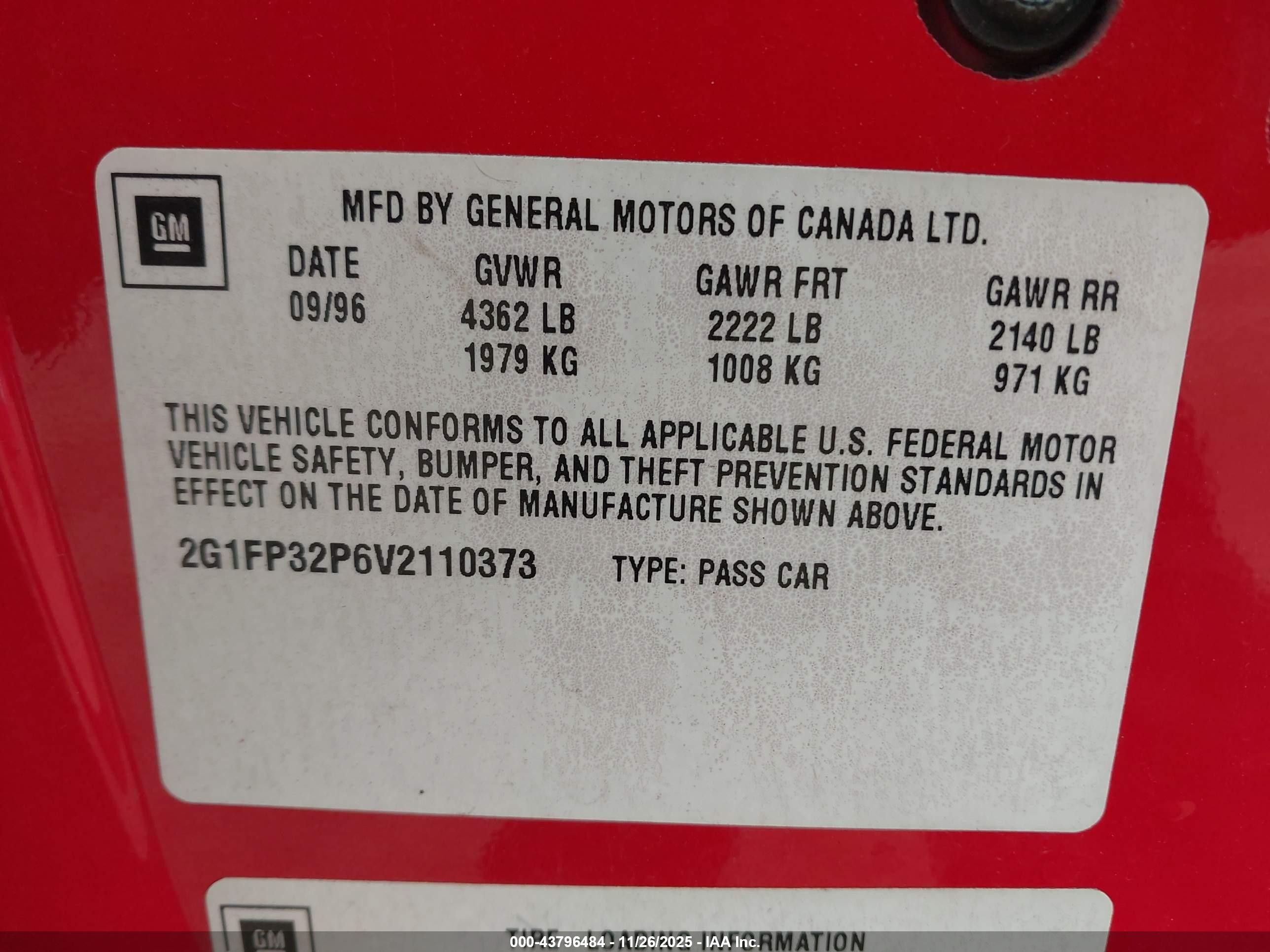 1997 Chevrolet Camaro Ss Red vin: 2G1FP32P6V2110373