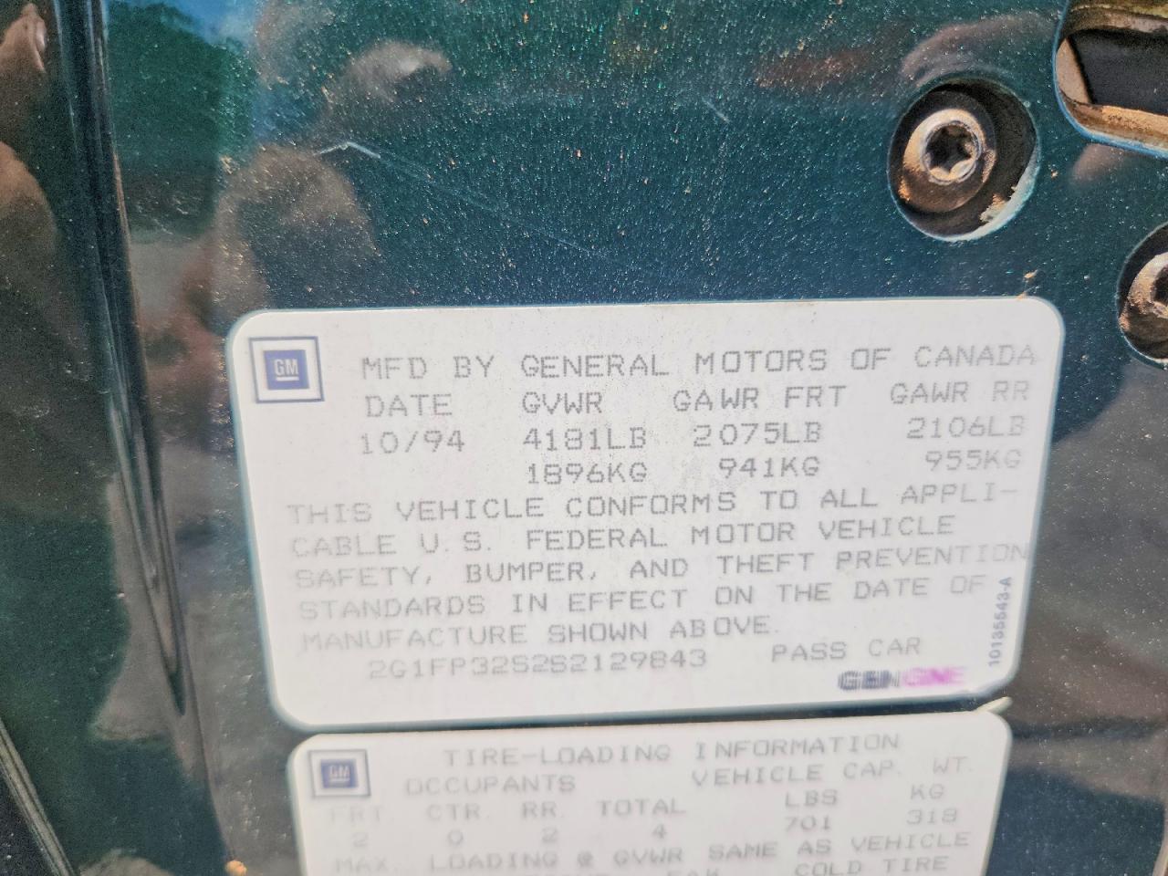 1995 Chevrolet Camaro Green vin: 2G1FP32S2S2129843