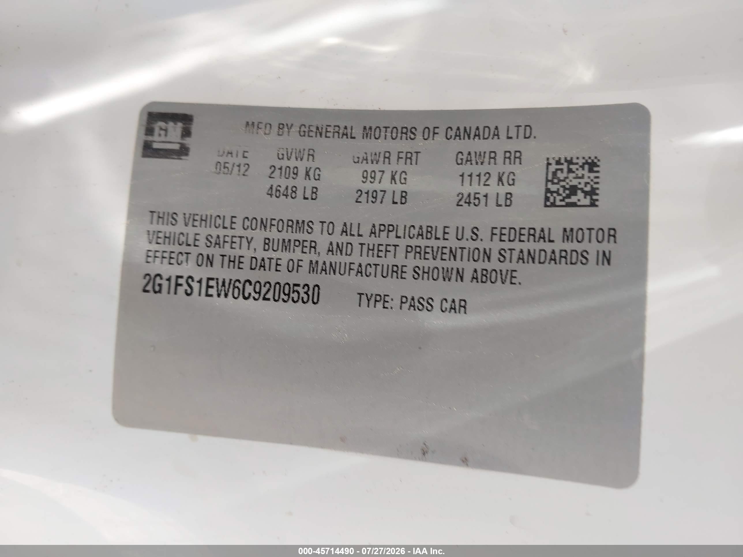 2012 Chevrolet Camaro 1ss White vin: 2G1FS1EW6C9209530
