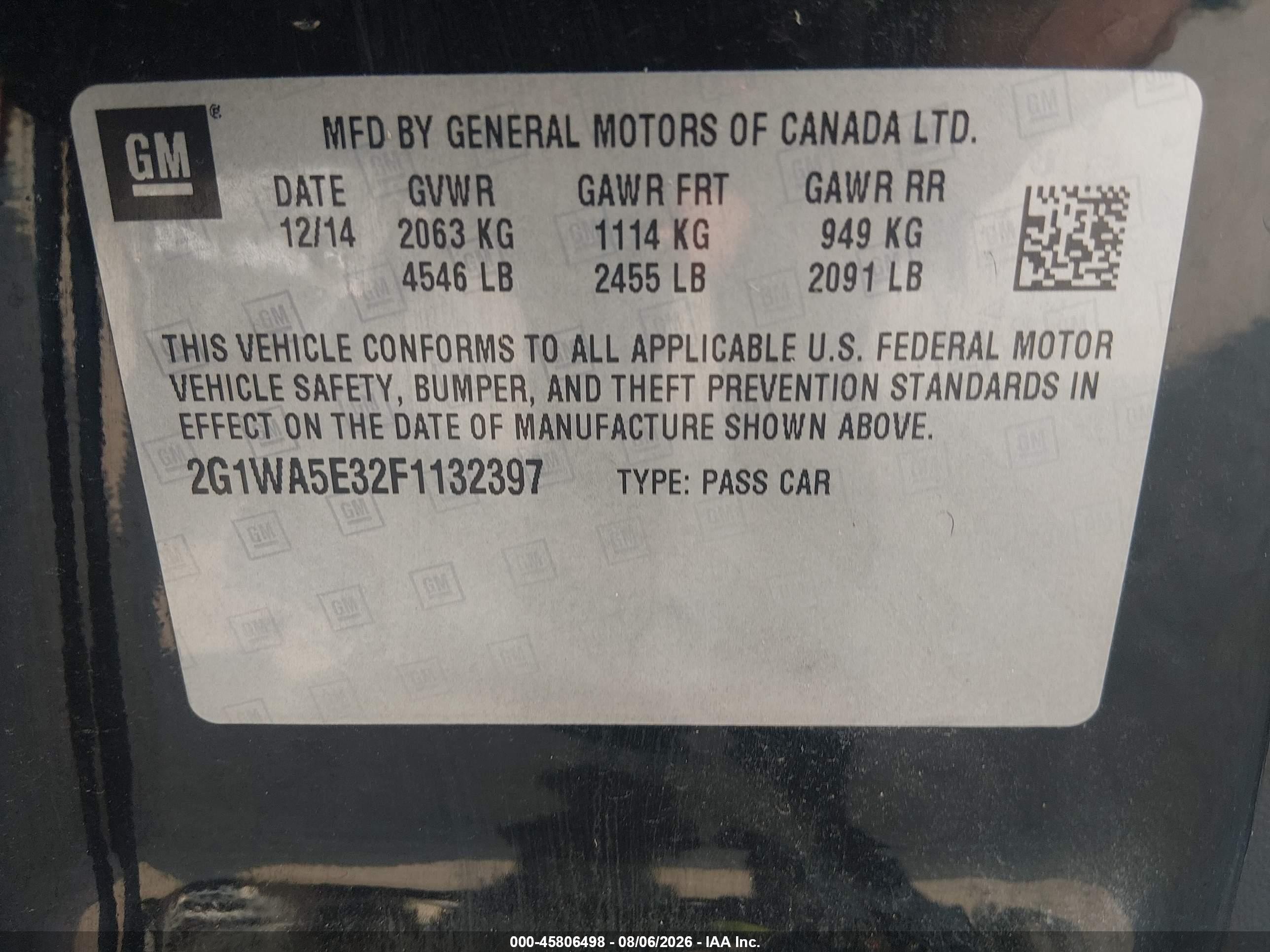 2015 Chevrolet Impala Limited Ls Black vin: 2G1WA5E32F1132397